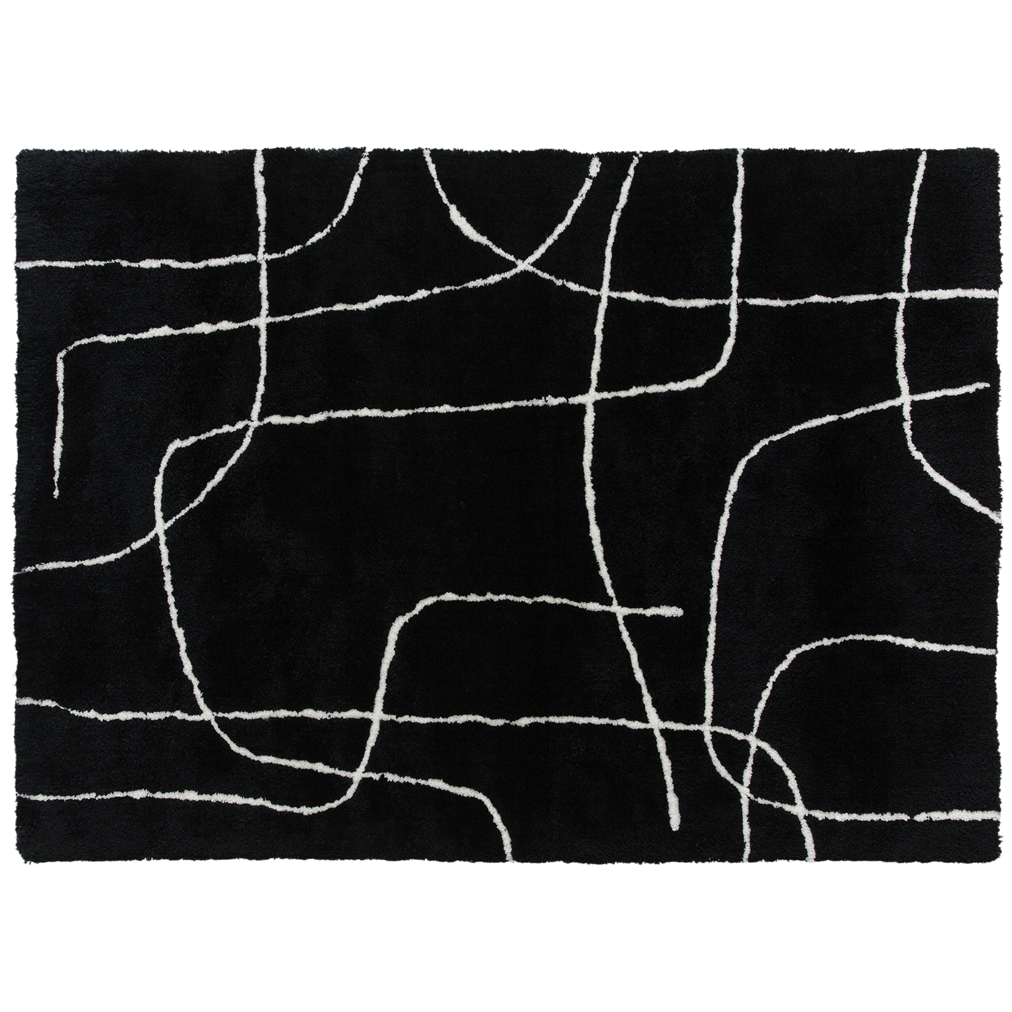 LORDEN Modern Fluffy Area Rug Polyester Geometric Pattern - Black - Life Essentials