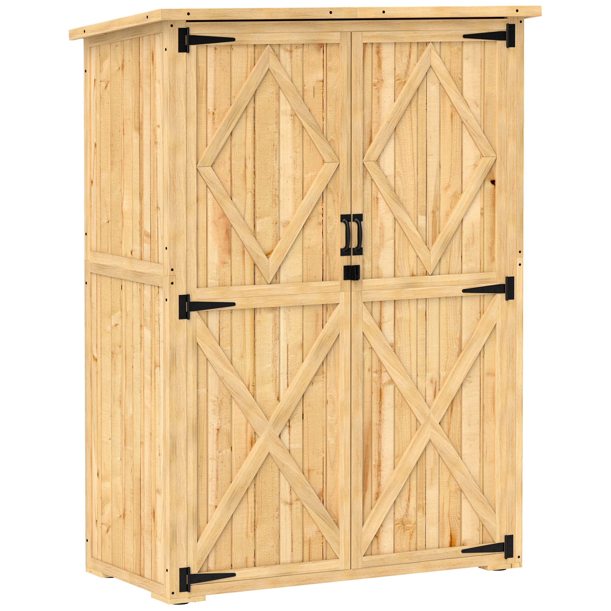 ORVYN Garden Shed Wooden Outdoor Storage Cabinet with Double Doors - Natural - Life Essentials