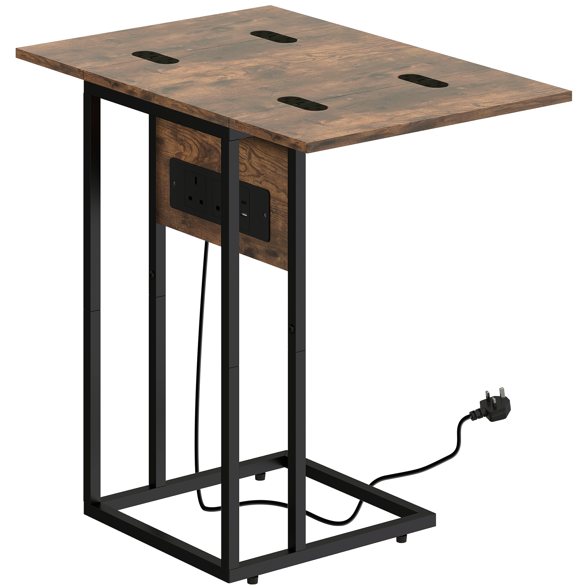 KREON Side Table C Shaped with Charging Station - Brown - Life Essentials