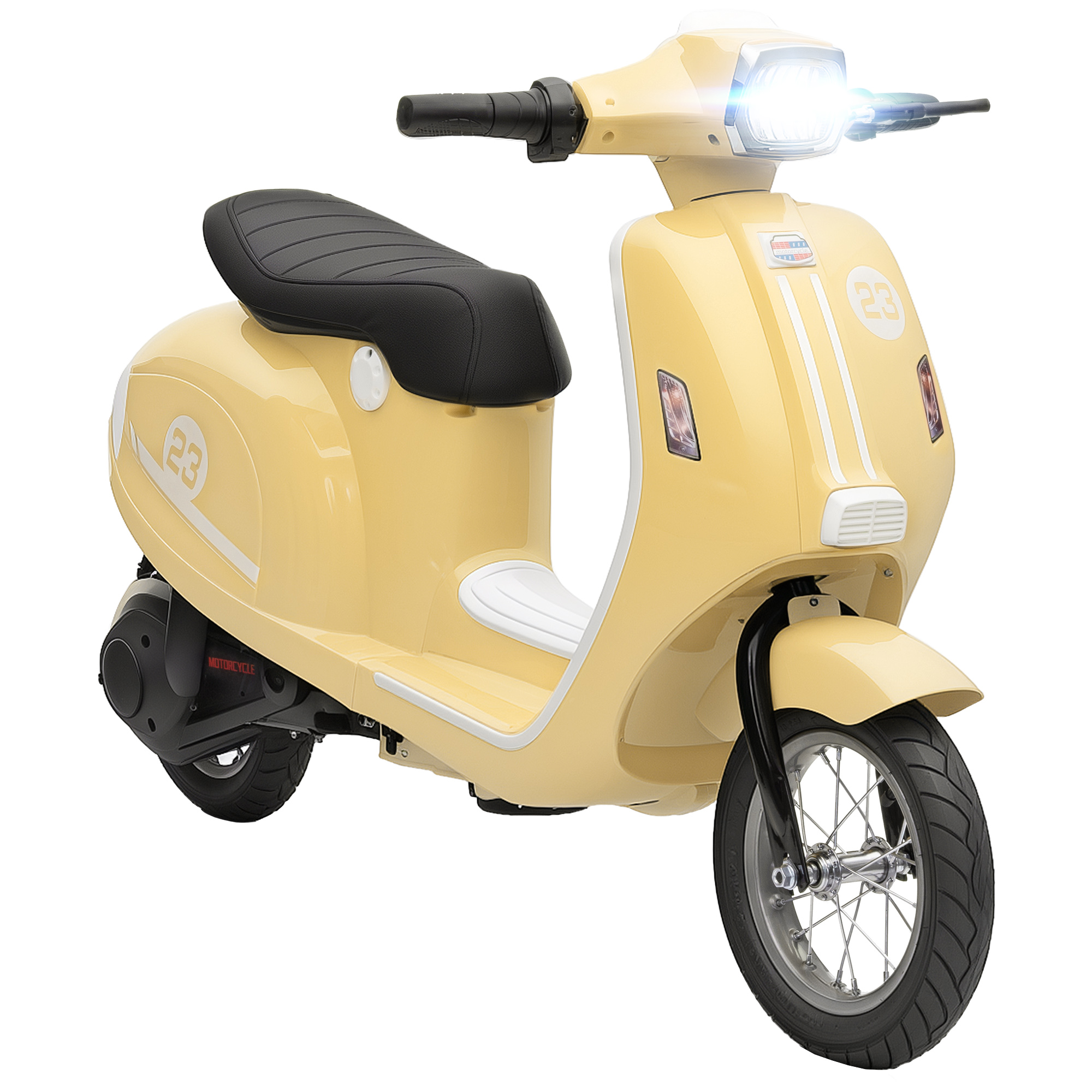 BEXON Kids Electric Motorbike Manual Throttle Brakes LED Lights - Beige - Life Essentials