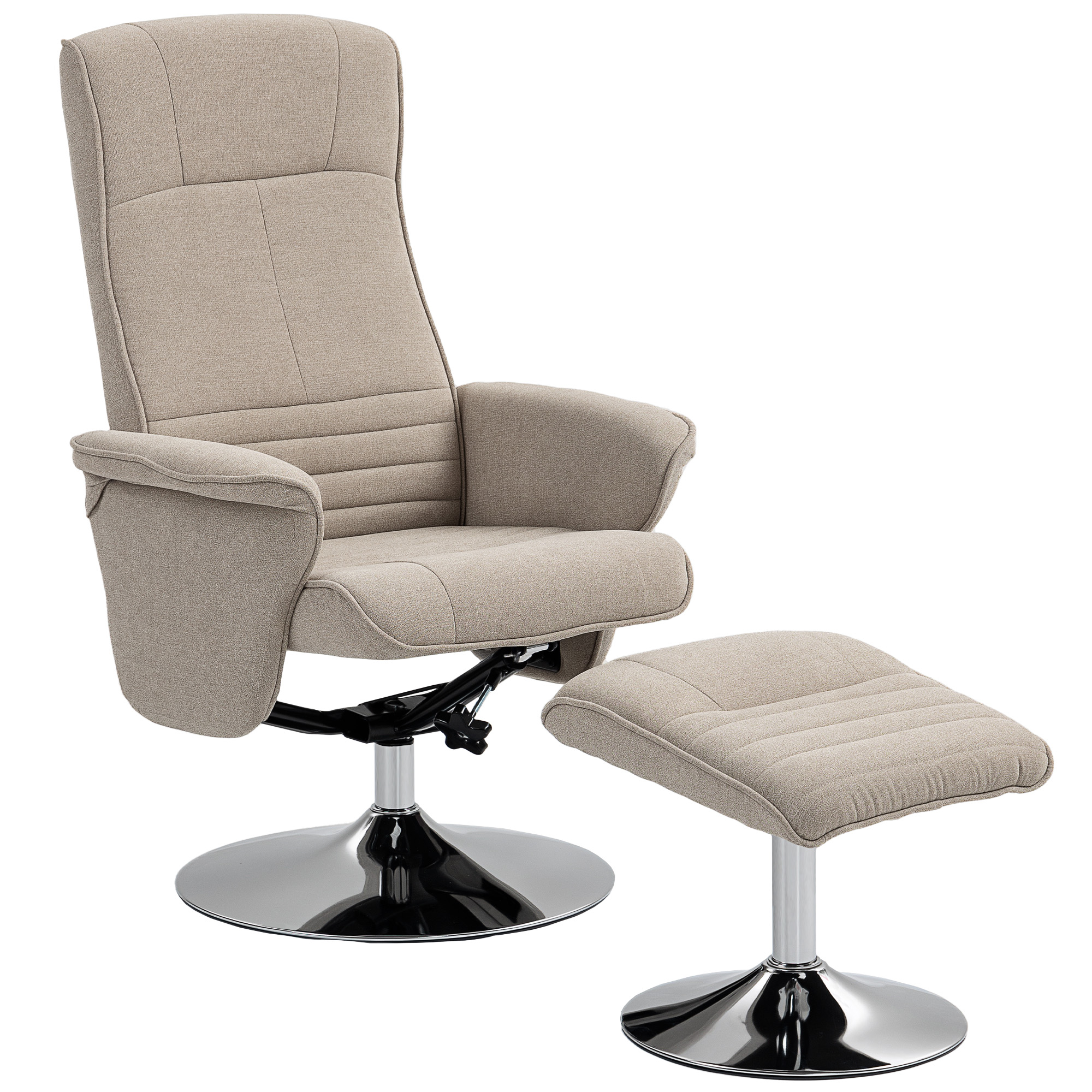 KAVRIN Velvet Recliner Swivel Chair with Storage Footstool - Beige - Life Essentials
