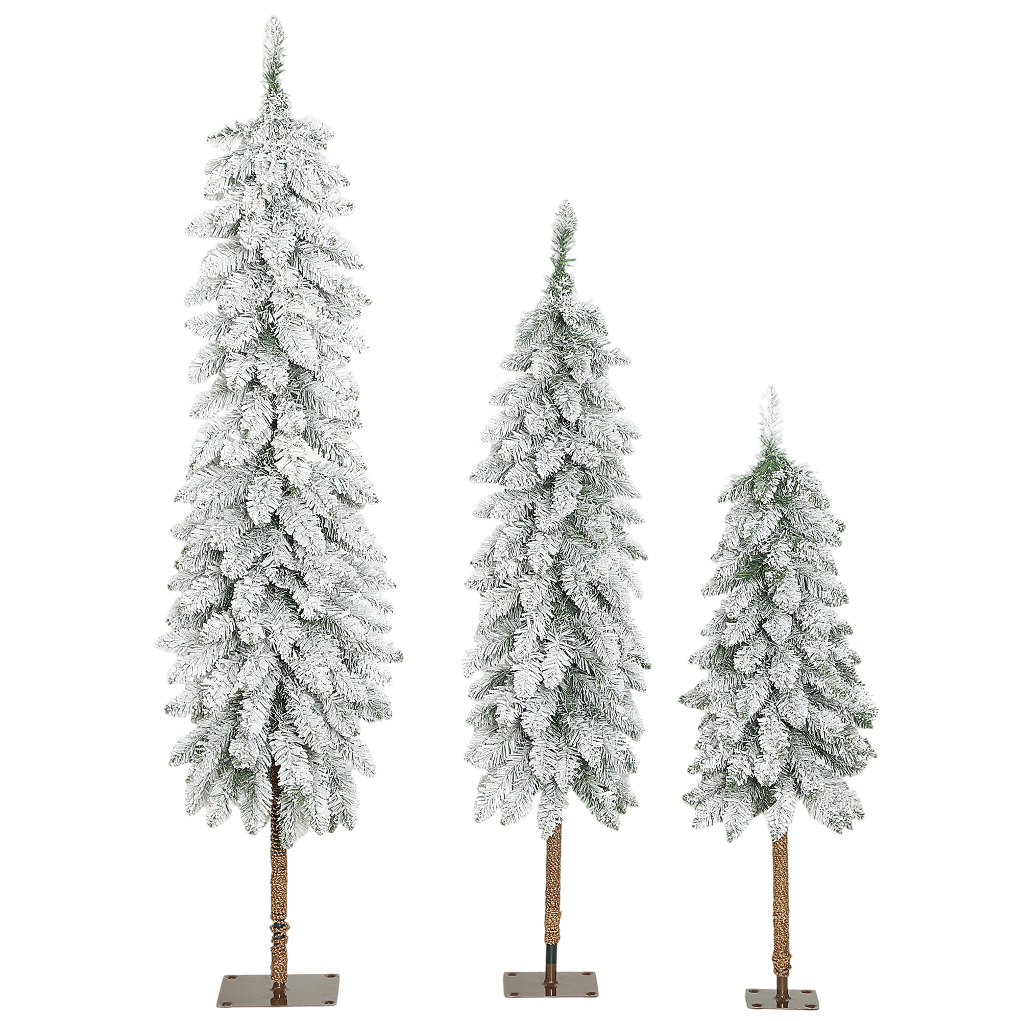 LORVIK Pencil Flocked Christmas Tree Plastic Set of 3, 3ft 4ft 5ft - Green - Life Essentials