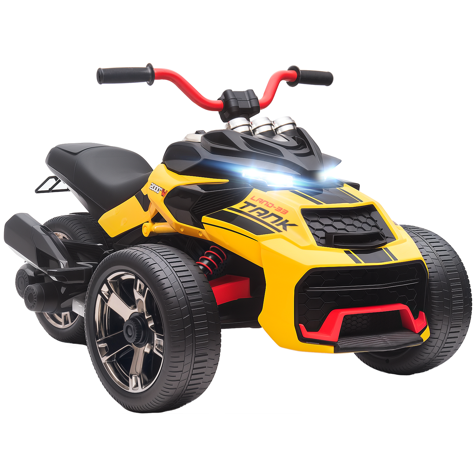 BOVEN Kids Electric Ride On Car Plastic 3 Wheeler LED Lights - Yellow - Life Essentials