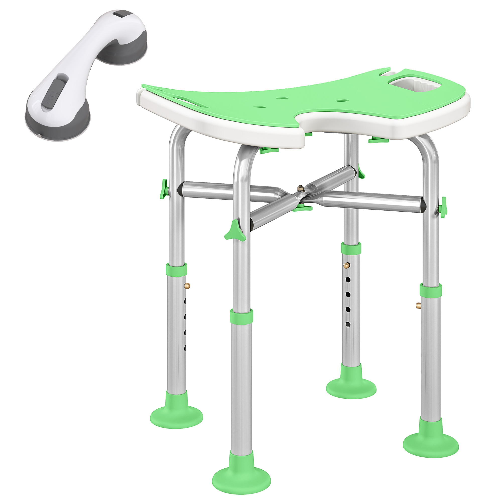 CORVIA Shower Stool Aluminium Padded U Seat - Green - Life Essentials