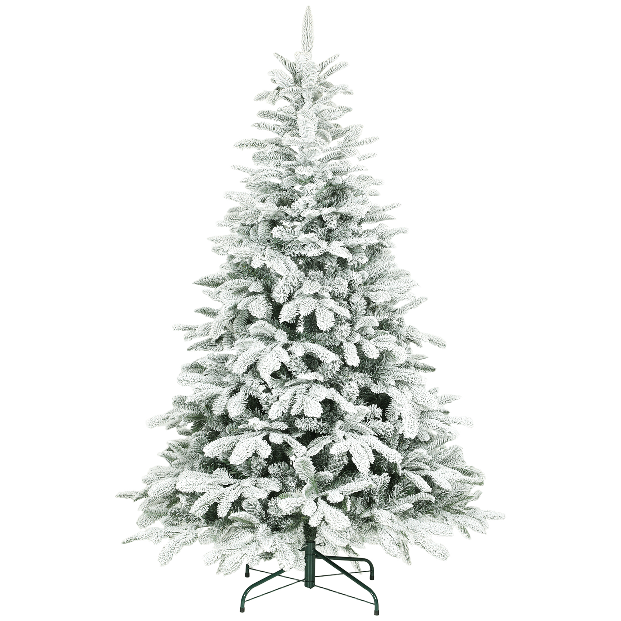 LURETH Artificial Flocked Christmas Tree Plastic Hinged Stand 6ft - Green - Life Essentials