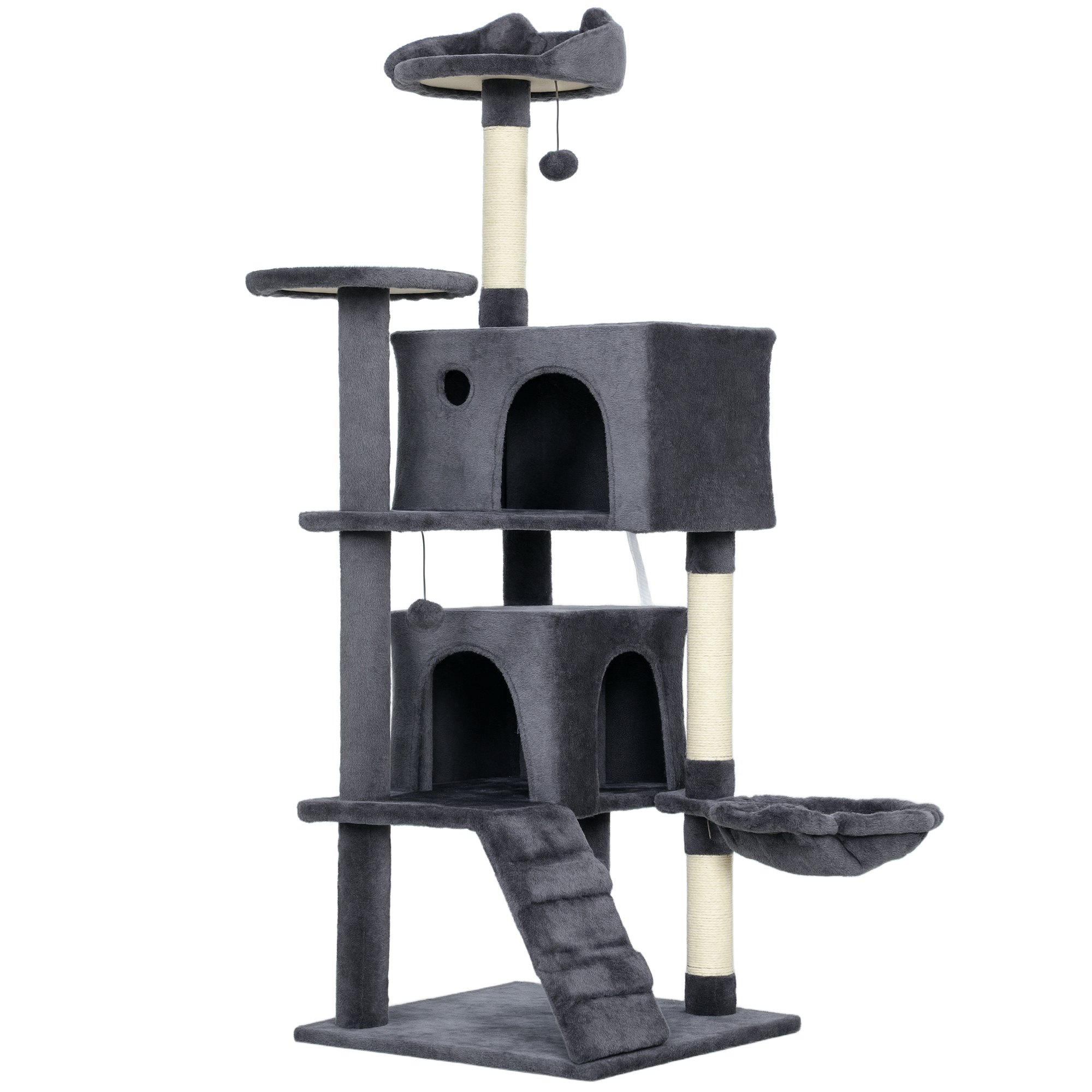 WENDRE Cat Tree Large Tower with Sisal Posts and Hammock - Grey - Life Essentials