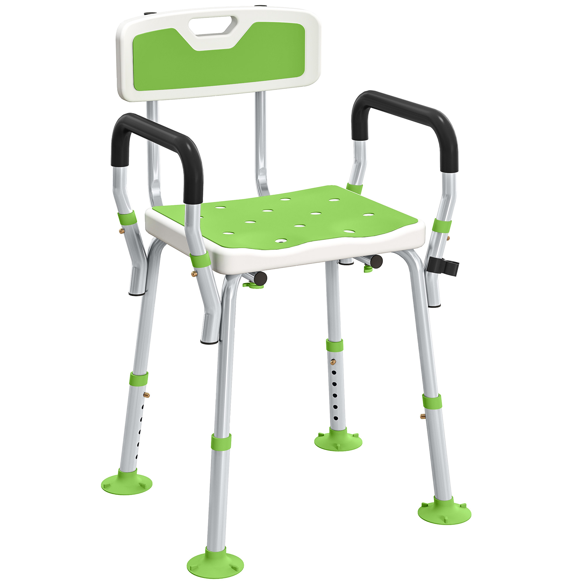 DALRIC Shower Chair Aluminium Padded Adjustable with Backrest - Green - Life Essentials