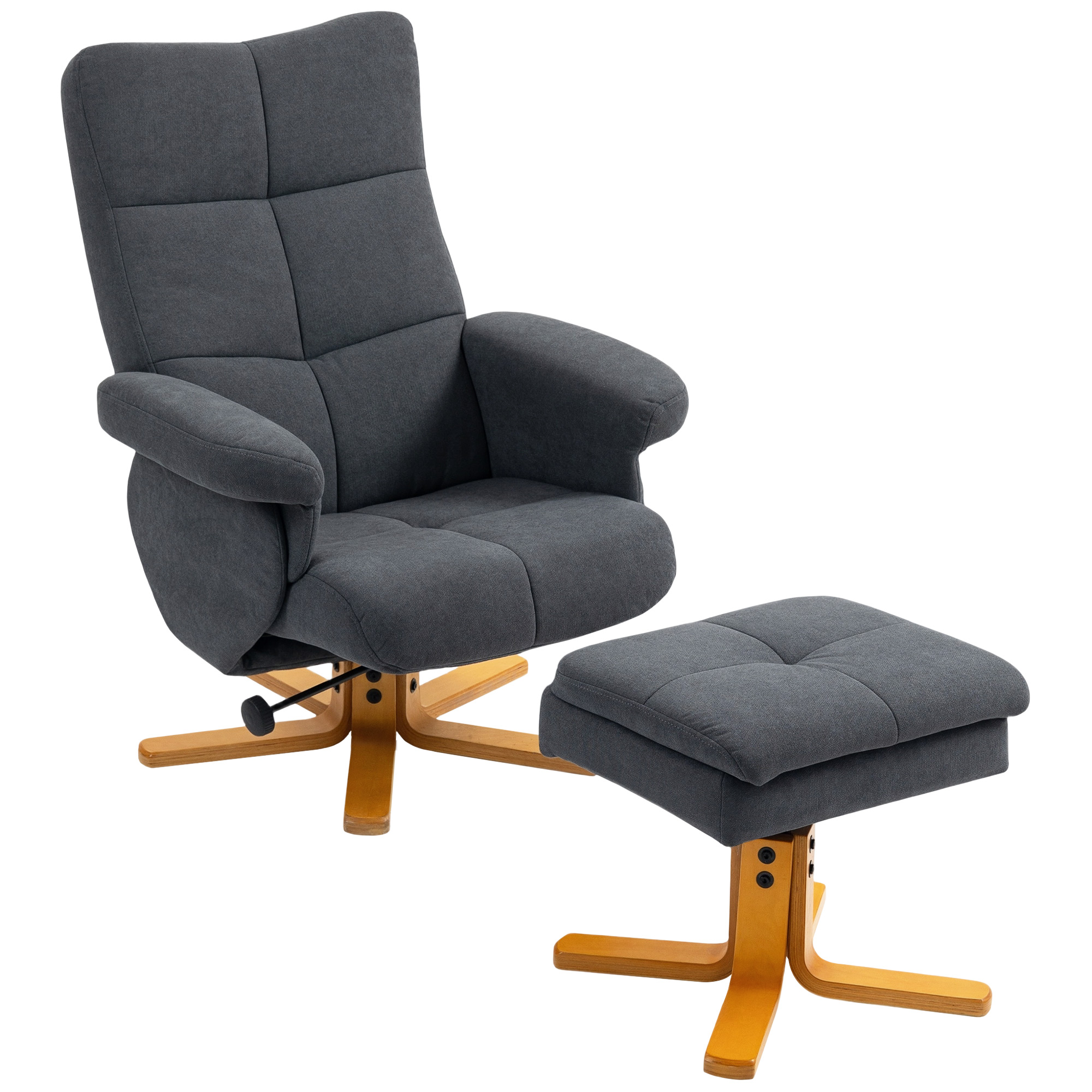 FERON Linen Recliner Armchair with Storage Footrest - Grey - Life Essentials