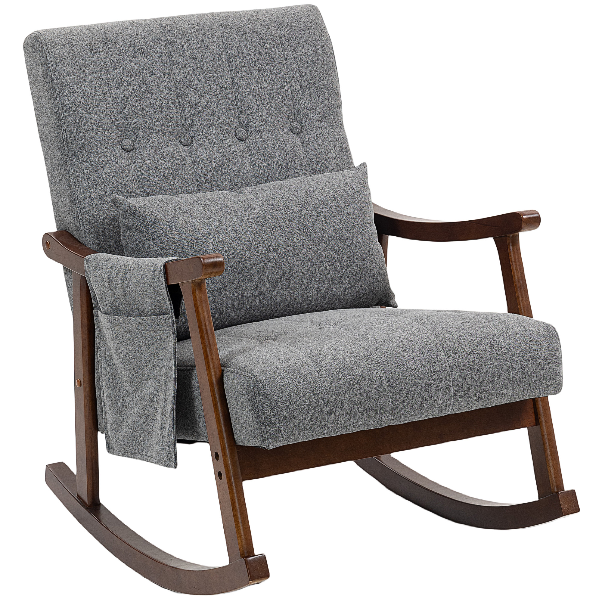 LIRON Linen Wooden Frame Rocking Armchair - Grey - Life Essentials