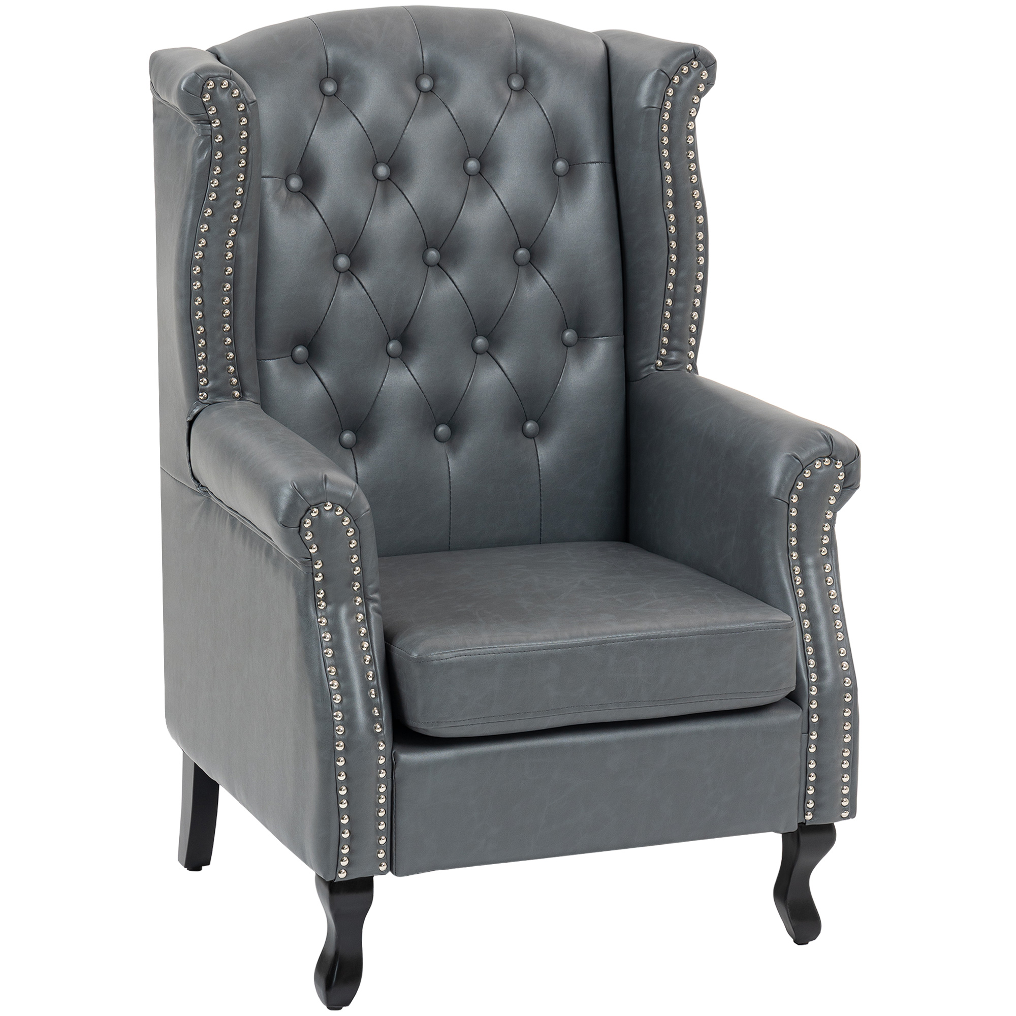 CARTHOR PU Leather Chesterfield Armchair - Grey - Life Essentials