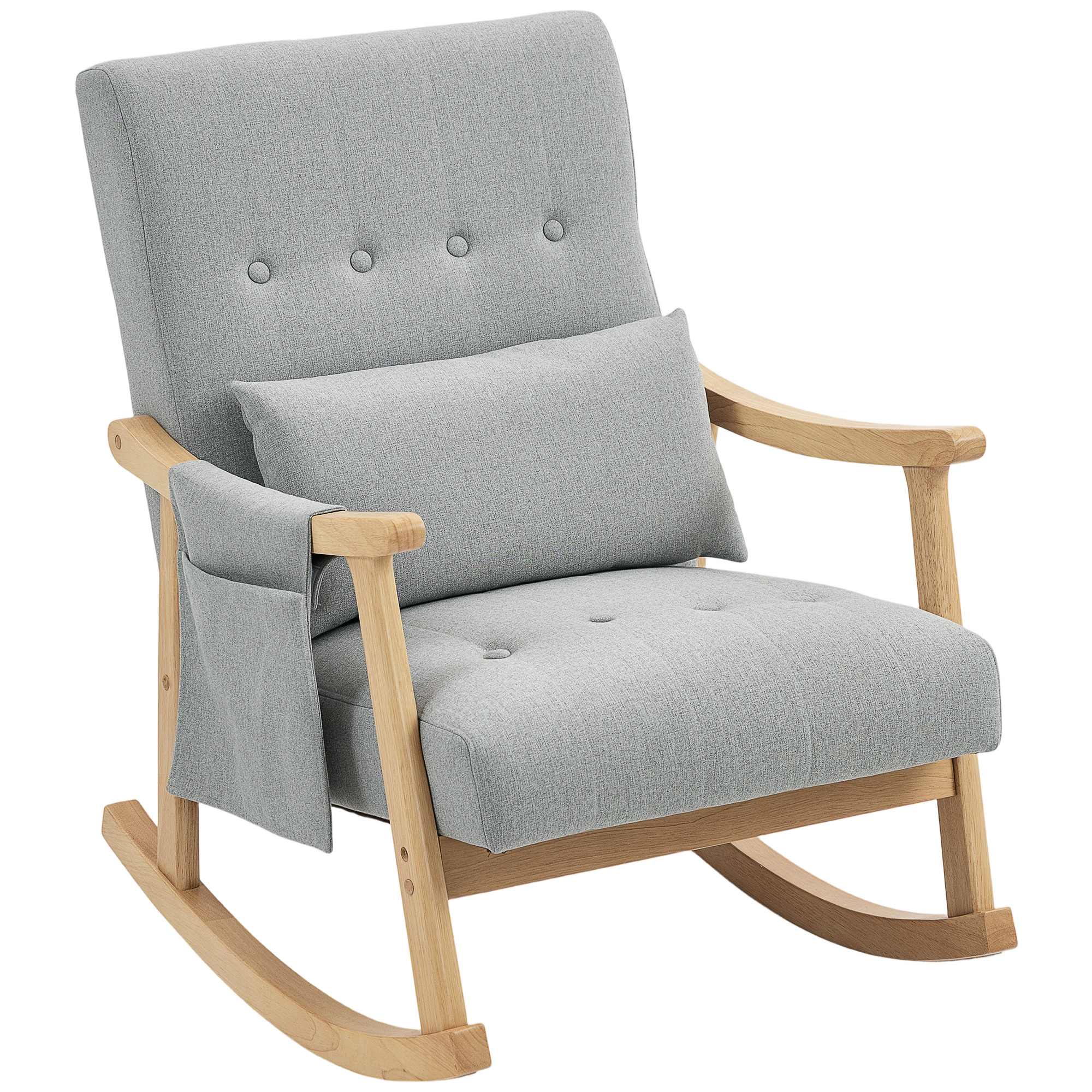 LIRON Linen Wooden Frame Rocking Armchair - Light Grey - Life Essentials