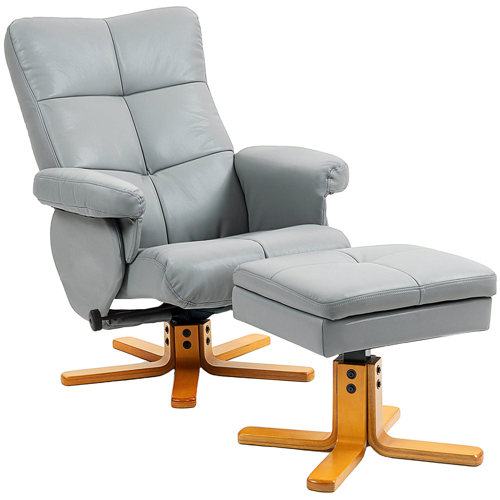 FERON PU Leather Swivel Chair Recliner with Footstool - Grey - Life Essentials