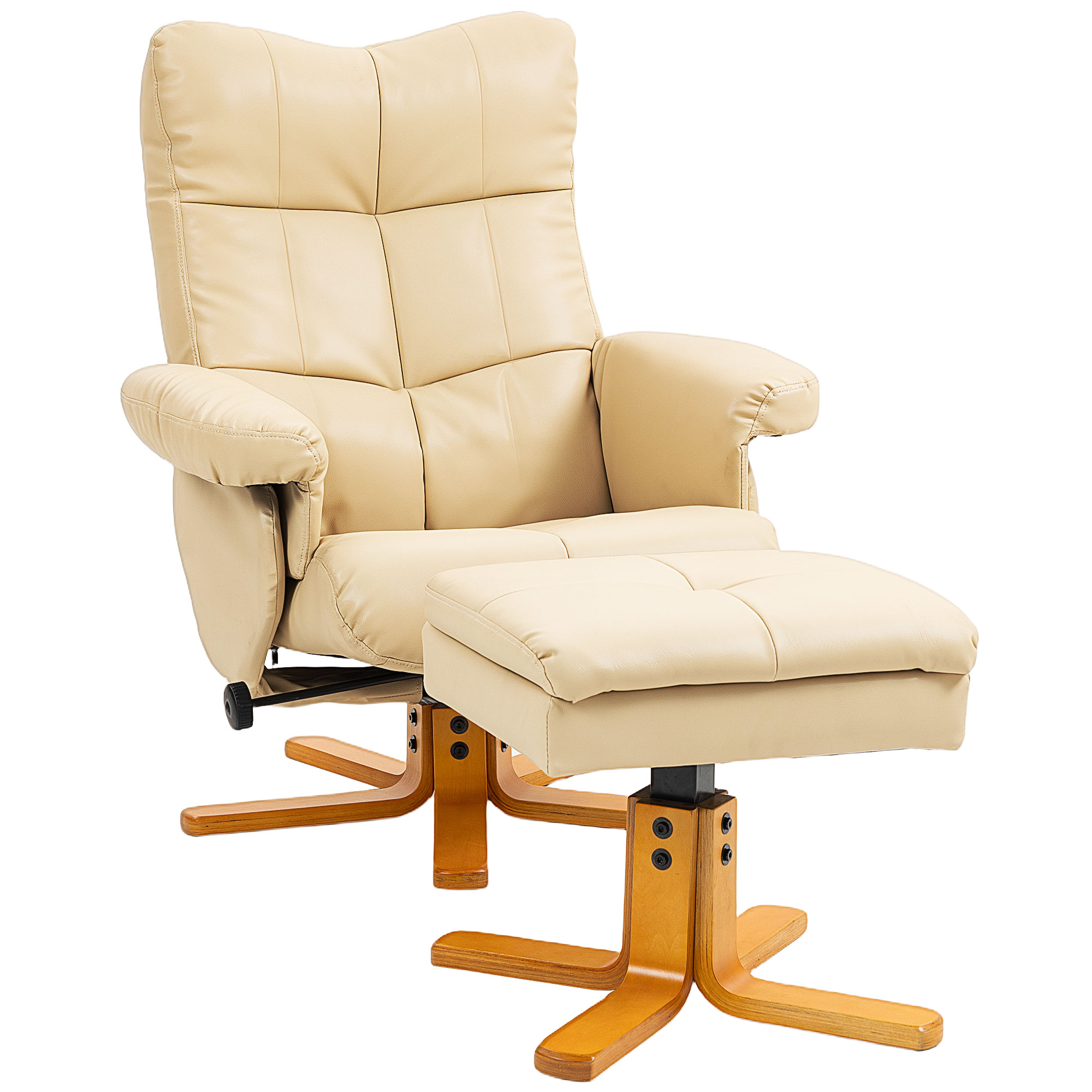 FERON PU Leather Recliner Swivel Chair with Footstool - Beige - Life Essentials
