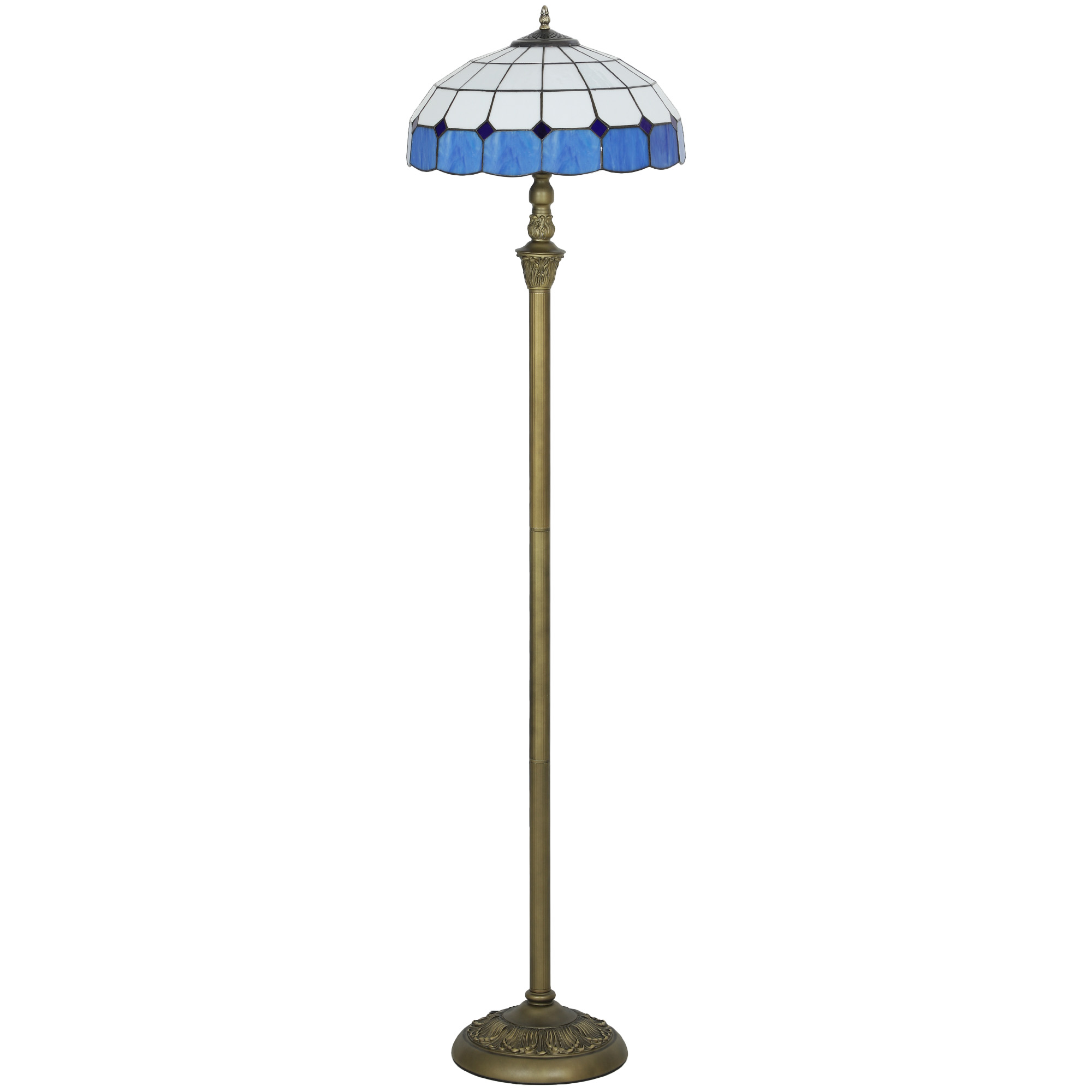 ALVARIX Tall Floor Lamp with Handcrafted Stained Glass Shade, Foot Switch and Dual Sockets - Blue - Life Essentials
