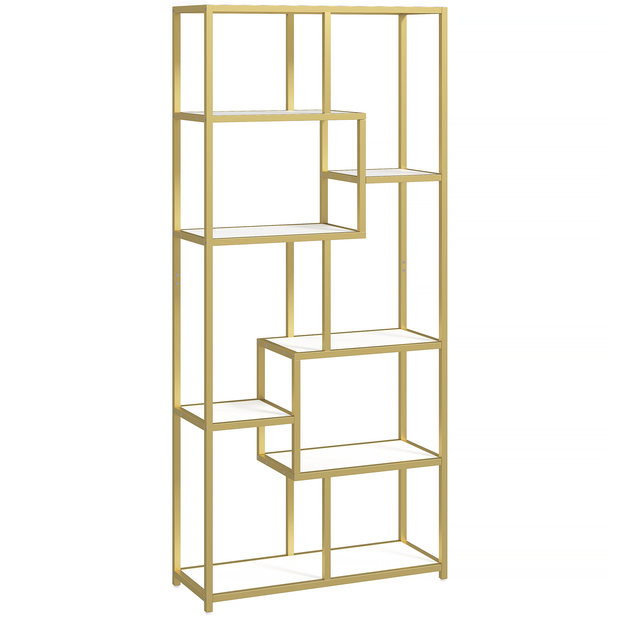 IVRON Seven Tier Geometric Bookcase - Gold - Life Essentials
