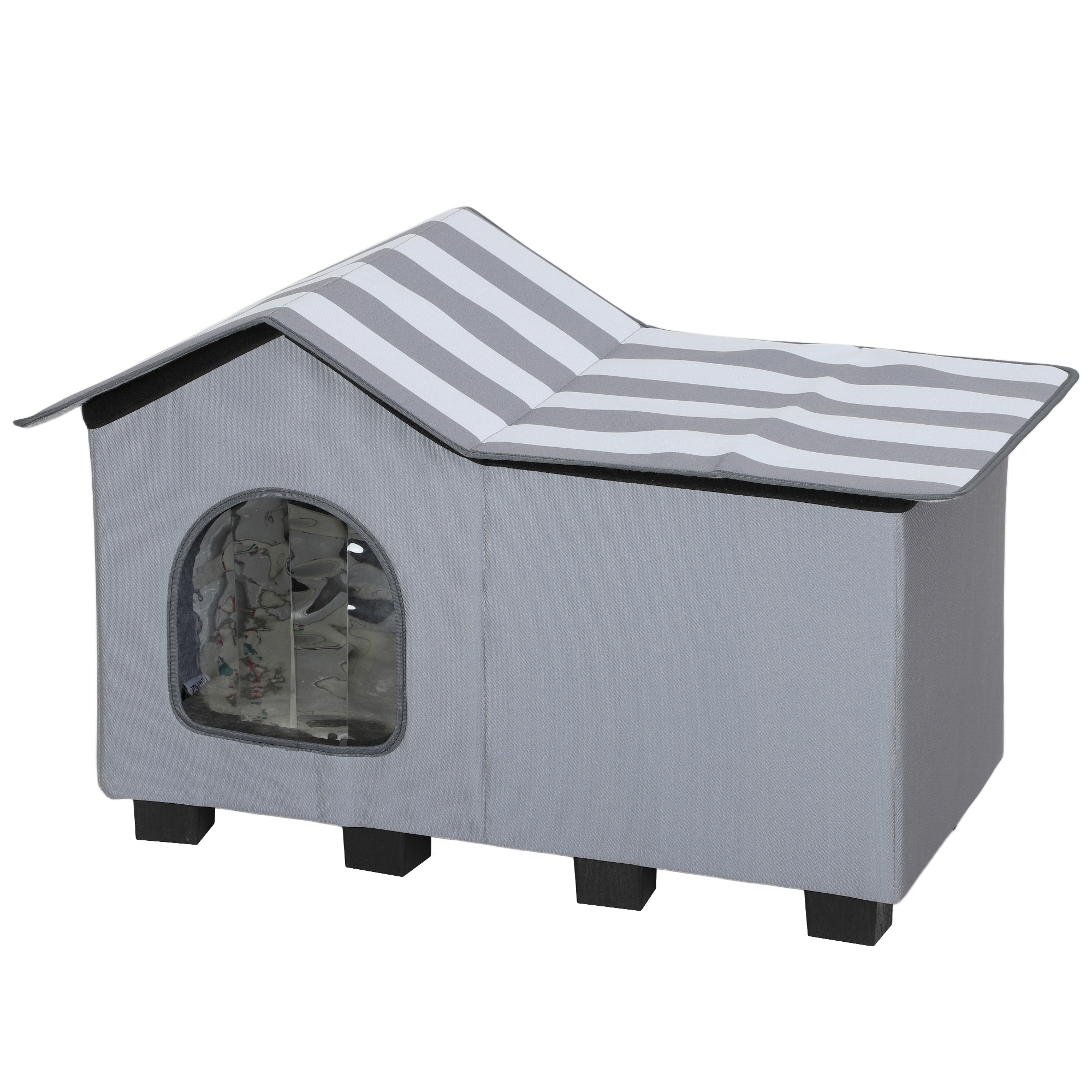 XANDOR Outdoor Cat House Plastic Weatherproof with Cushion - Grey - Life Essentials