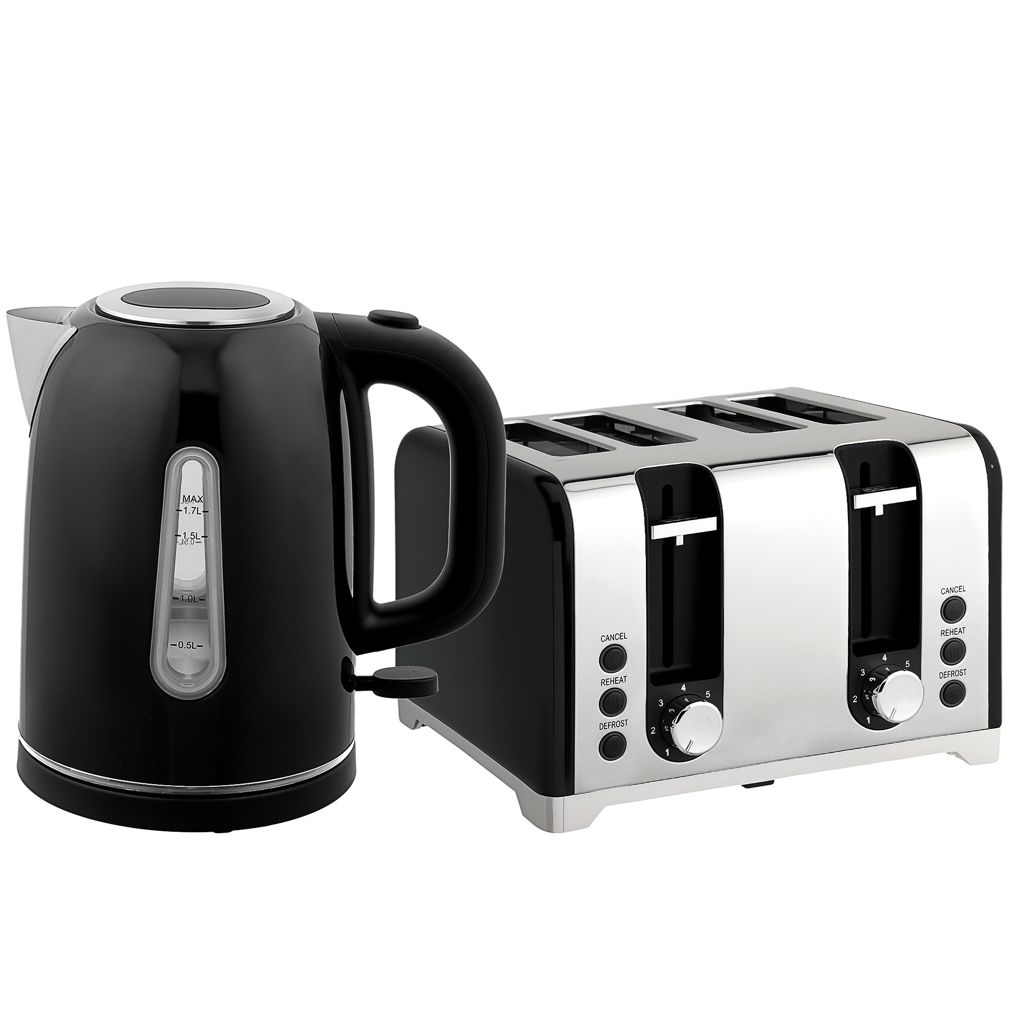 DORVIK Kettle and Toaster Set Stainless Steel Kitchen Appliance - Black - Life Essentials