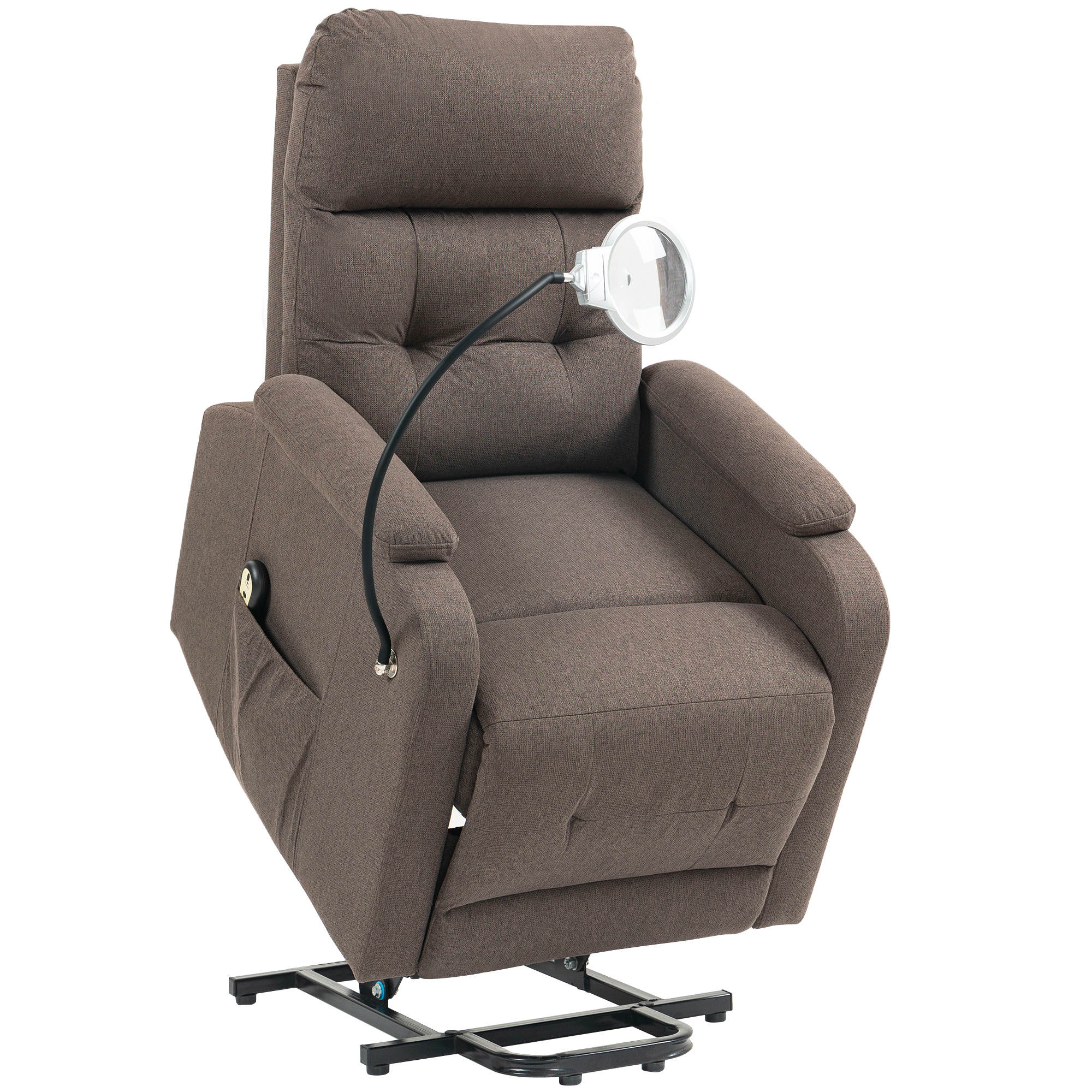 DALVIK Linen Electric Recliner Armchair with Reading Light - Brown - Life Essentials