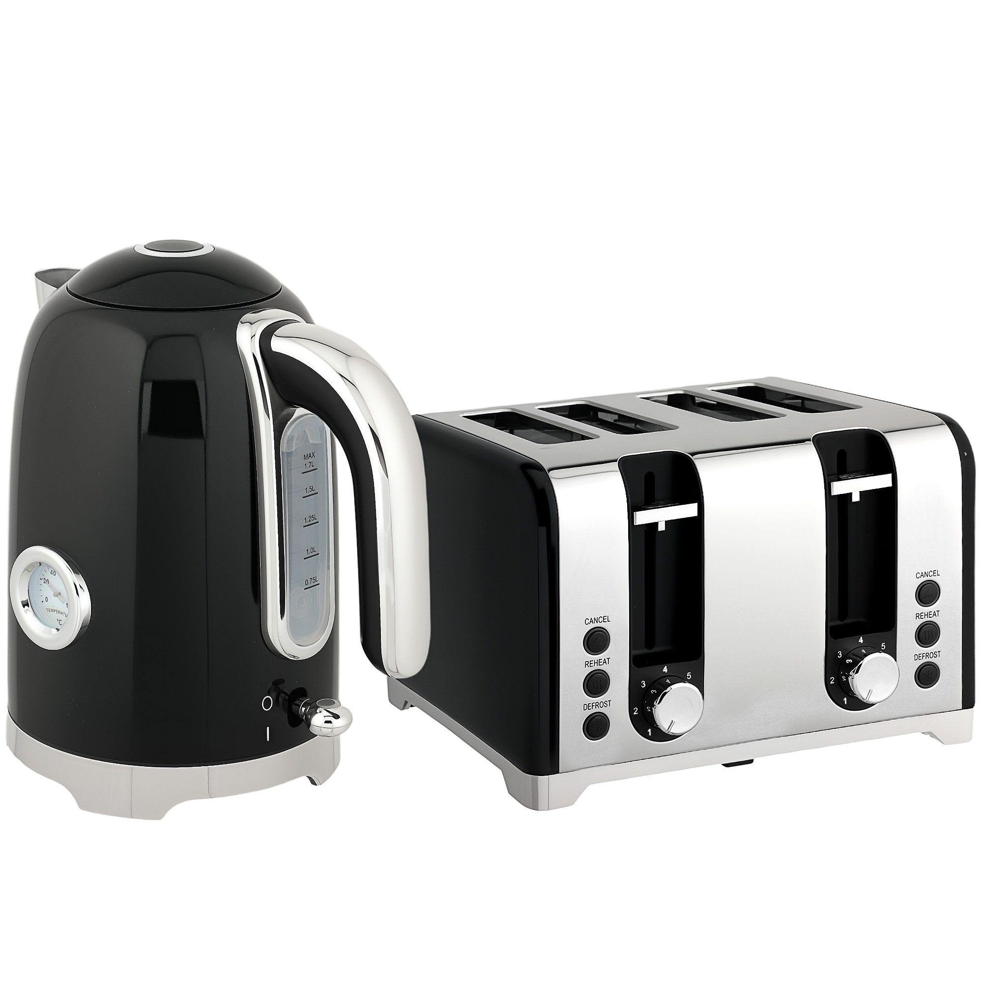 DEVRA Kettle and Toaster Set Stainless Steel Retro 3000W Style - Black - Life Essentials