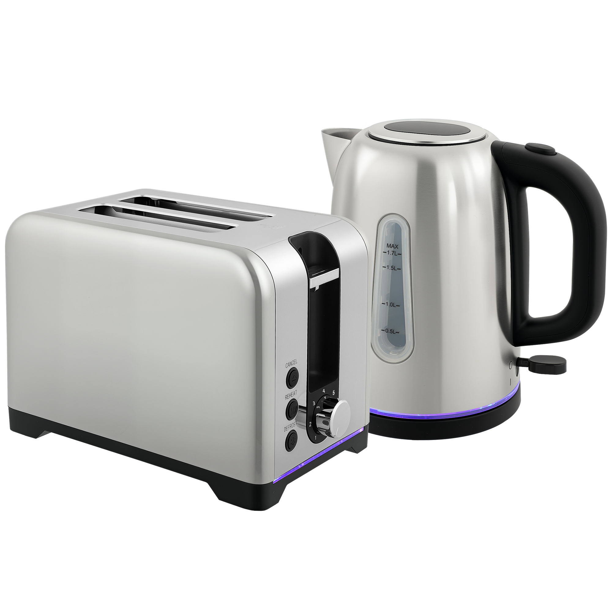 DERIAN Toaster and Kettle Set Polished Simple Style - Silver Tone - Life Essentials
