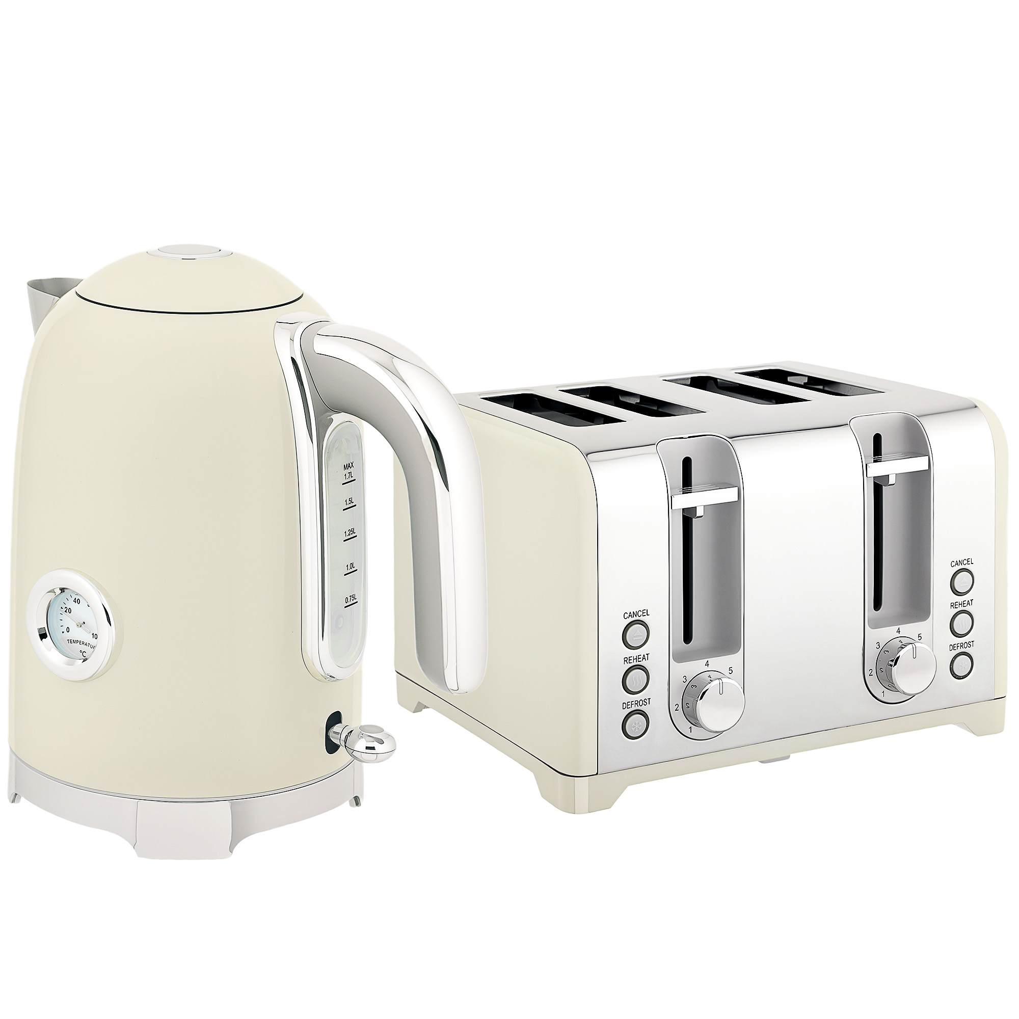 DEVRA Kettle and Toaster Set Stainless Steel Retro 3000W Style - Grey - Life Essentials