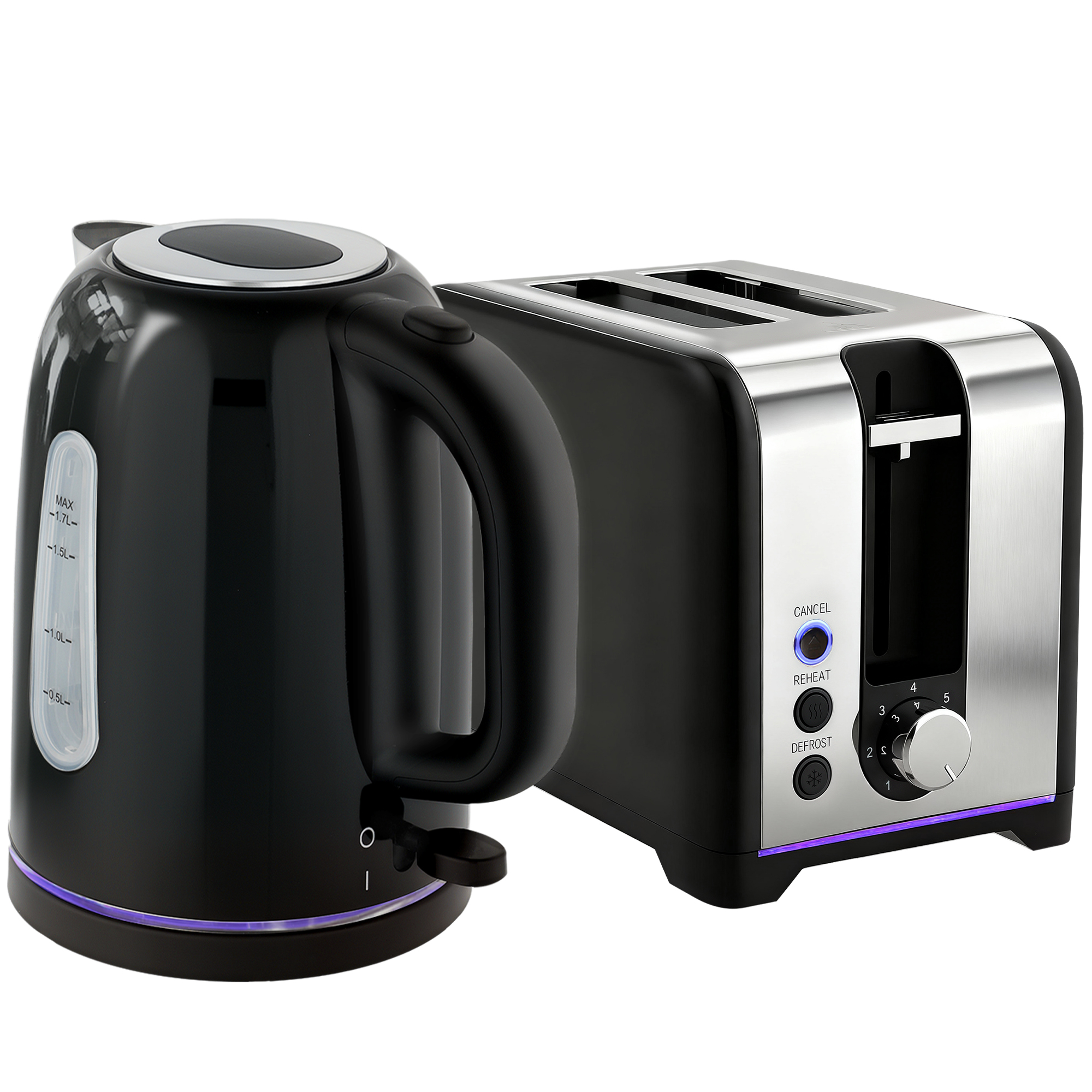 DERIAN Toaster and Kettle Set Polished Simple Style - Black - Life Essentials