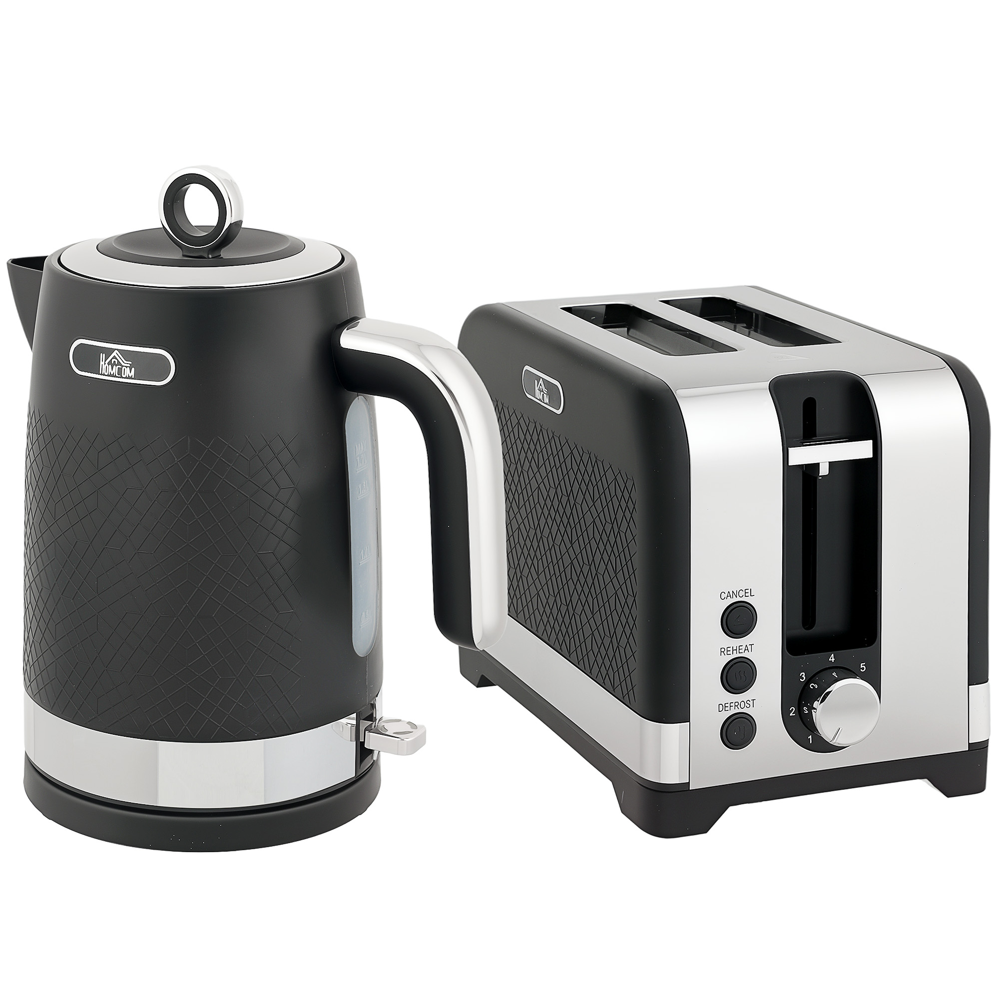 DENLOR Kettle and Toaster Set Sleek Textured Style - Black - Life Essentials