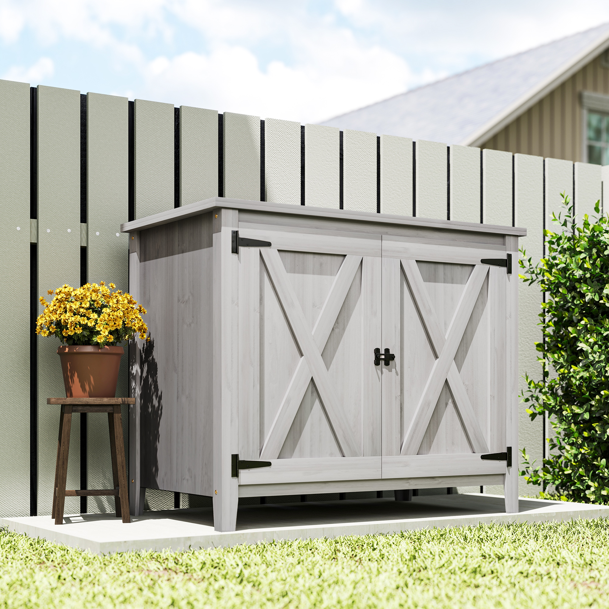 ORVANE Garden Shed Wooden Outdoor Storage Shed with Shelf - Grey - Life Essentials