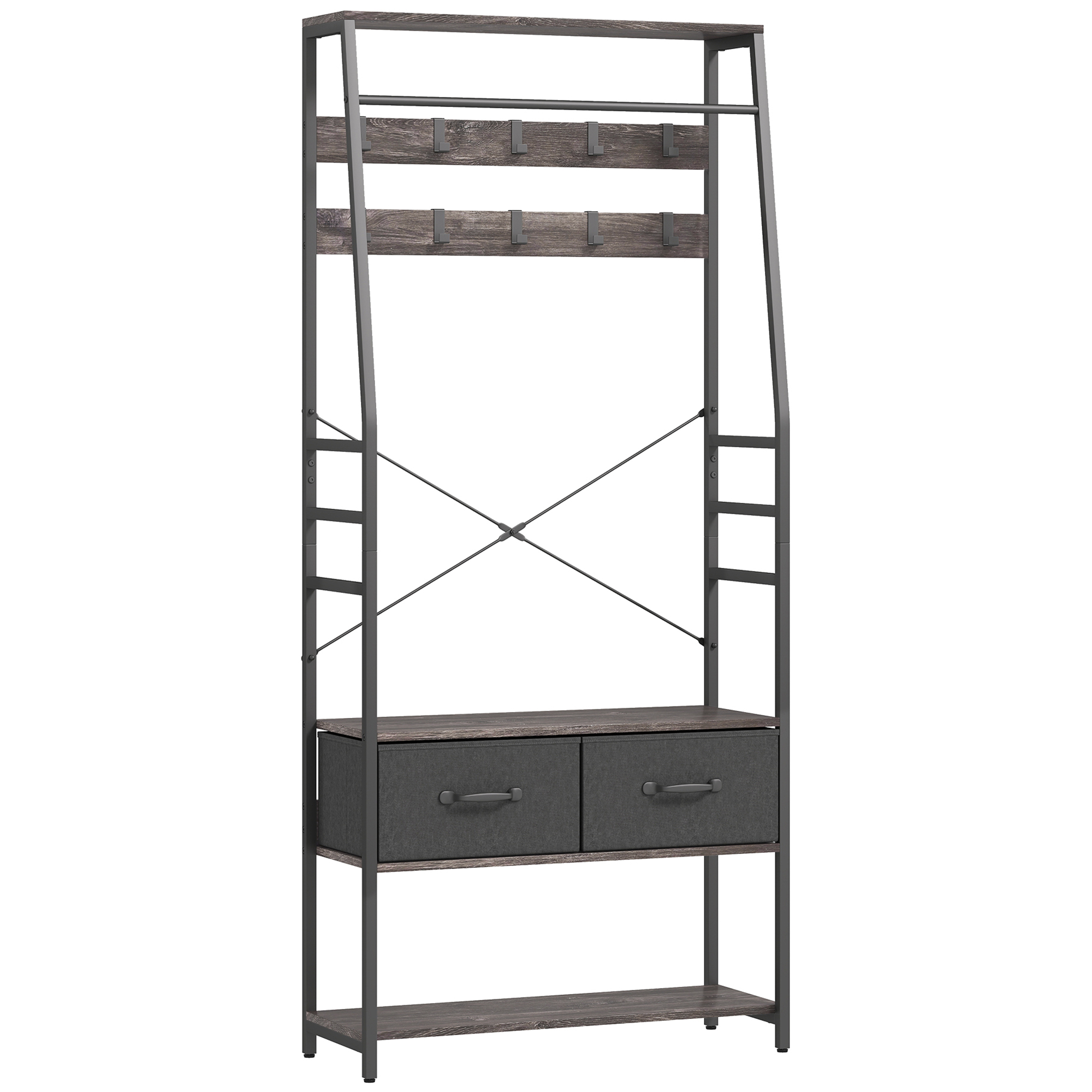 JORVIN Coat Rack with 2 Drawers - Grey - Life Essentials