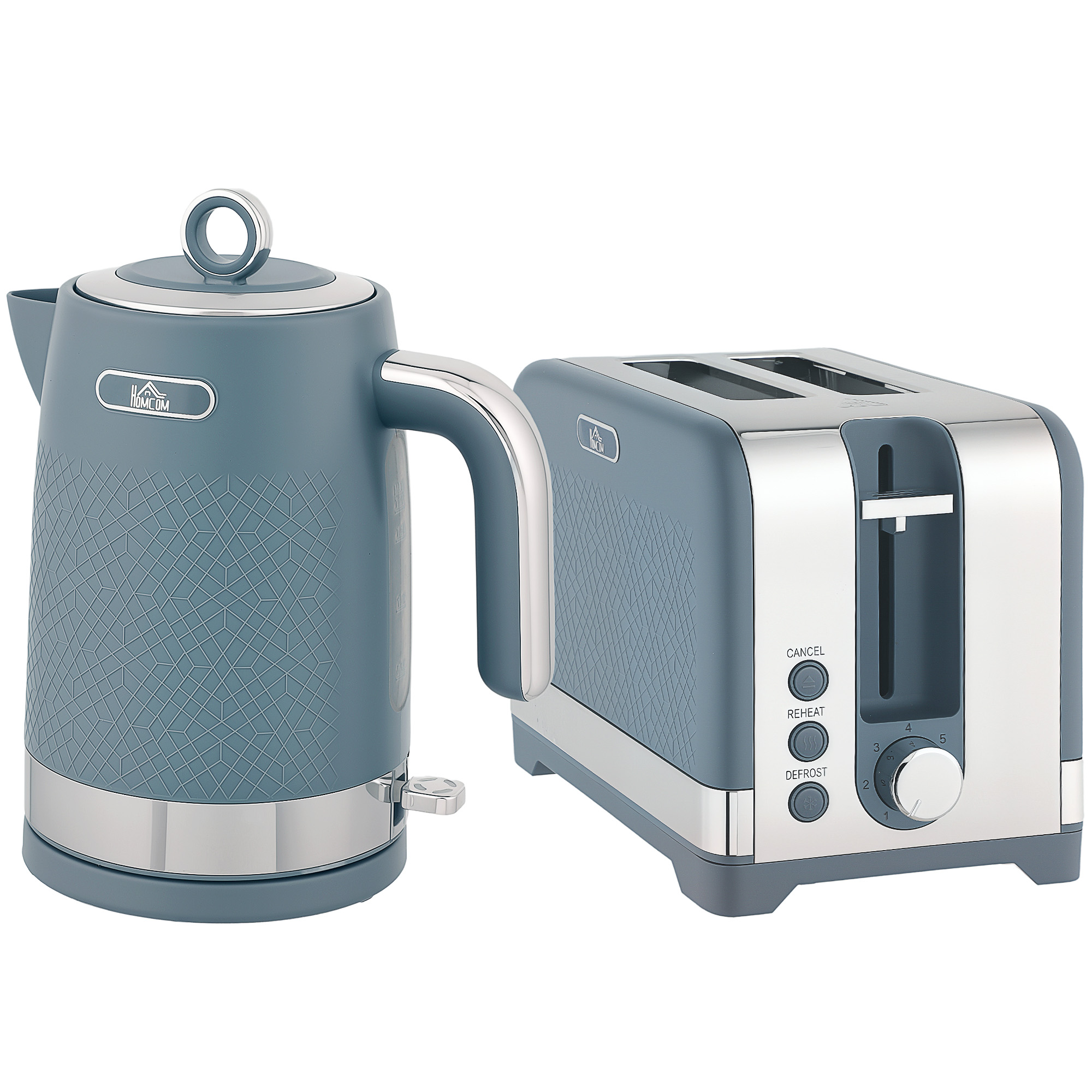 DENLOR Kettle and Toaster Set Sleek Textured Style - Blue - Life Essentials