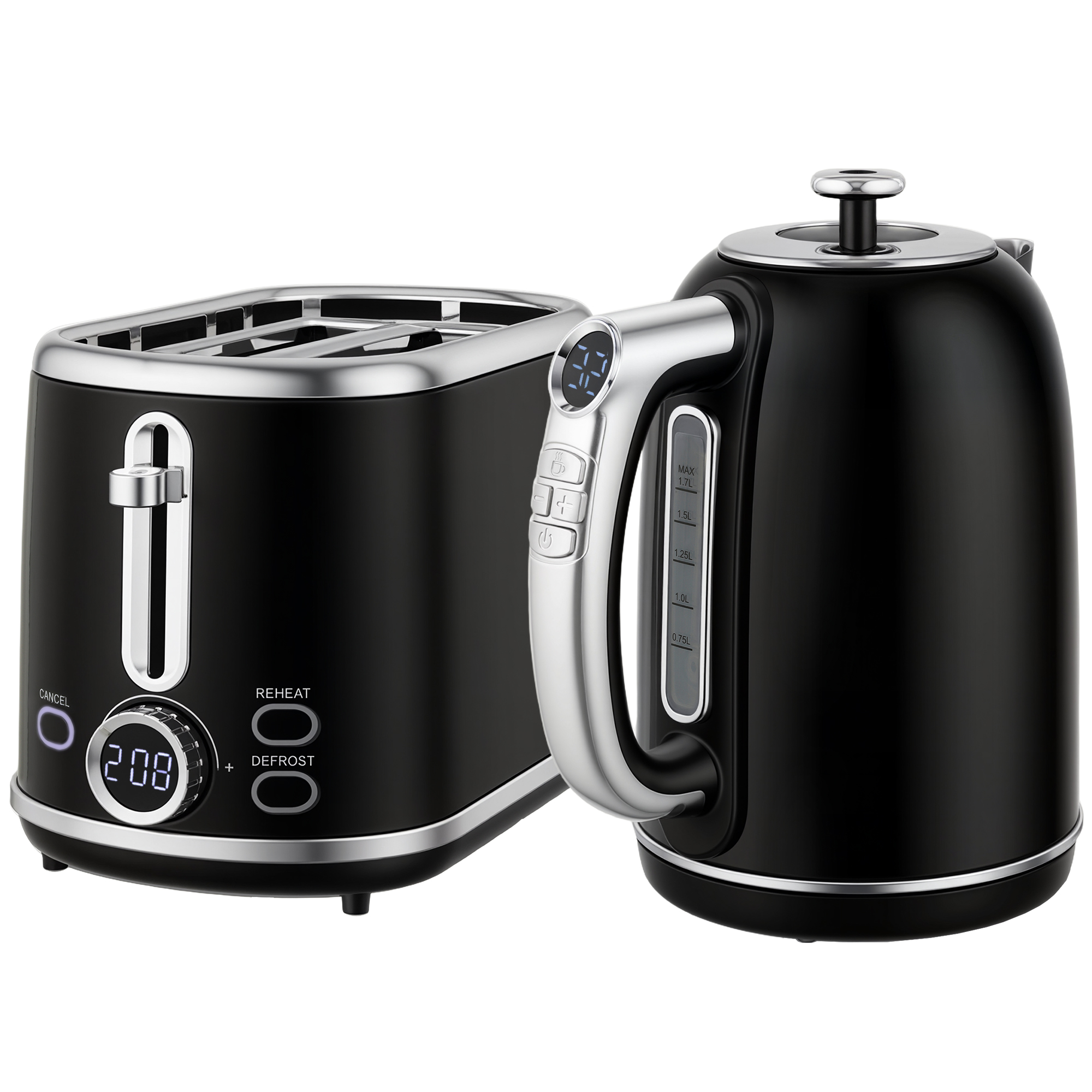 DERVAN Retro Kettle and Toaster Set Polished Finish - Black - Life Essentials