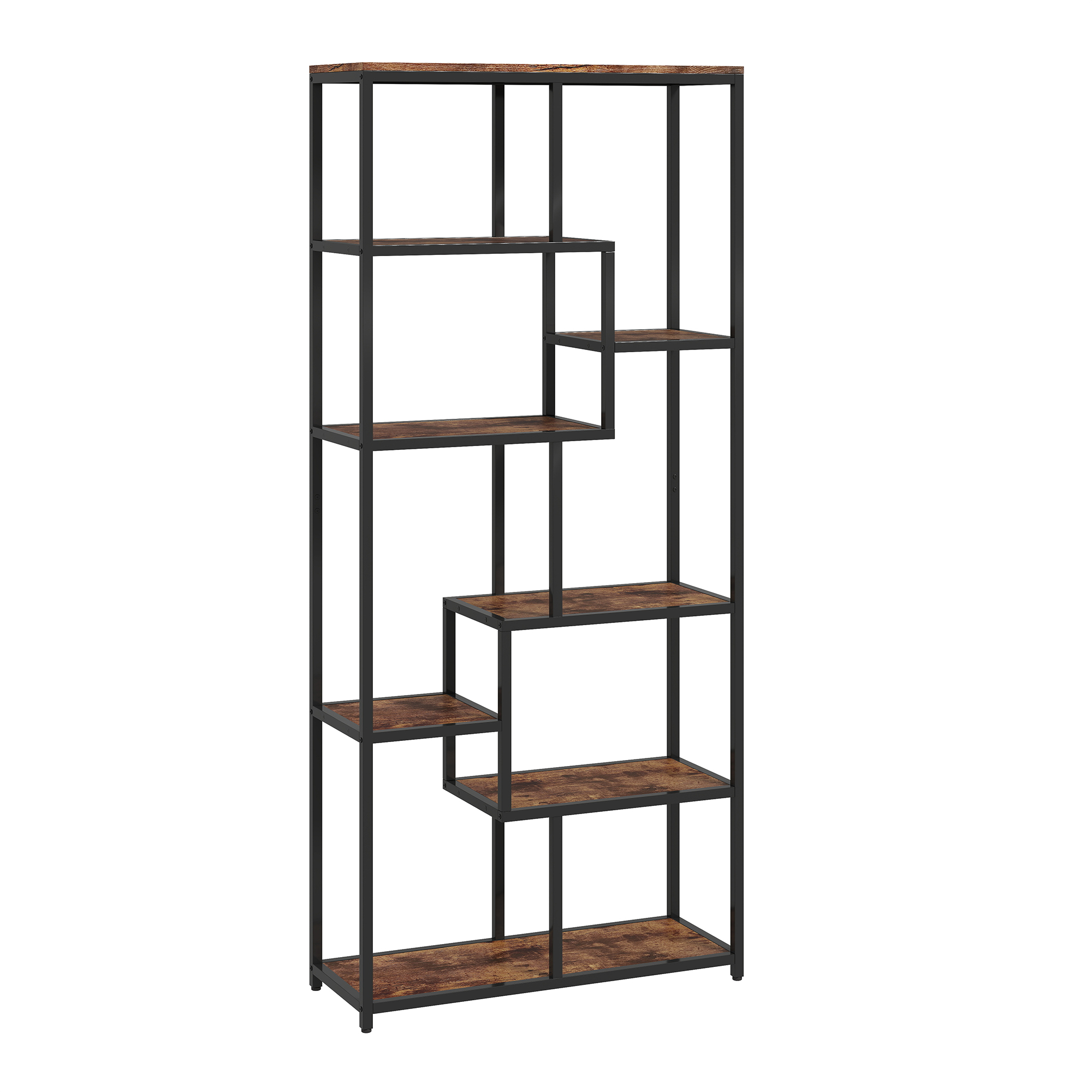 IVRON Seven Tier Geometric Bookcase - Brown - Life Essentials
