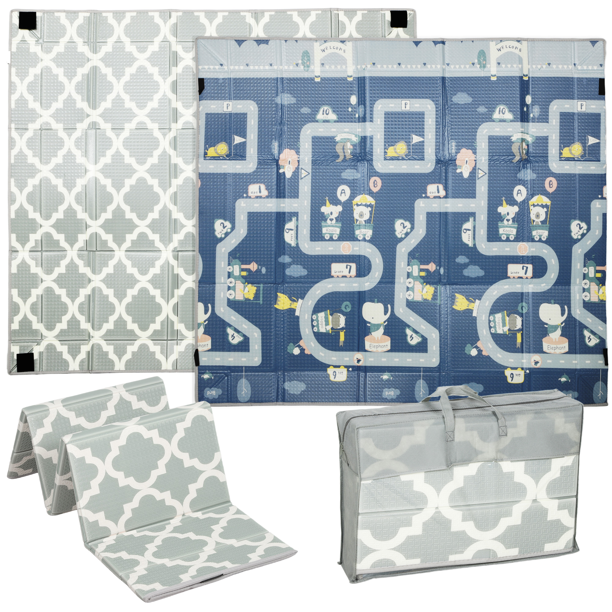 CAVRIN Baby Play Mat PE Foldable Reversible Foam Playmat for Toddlers - Grey - Life Essentials