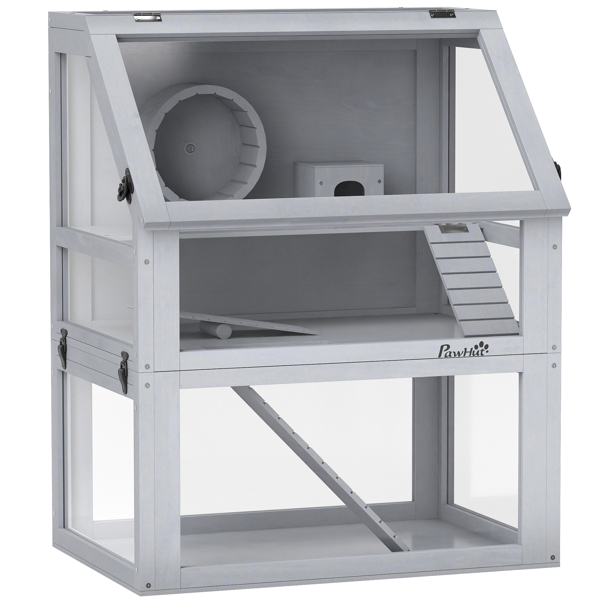 VELRIN Wooden Hamster Cage Multi Level with Ramp - Grey - Life Essentials