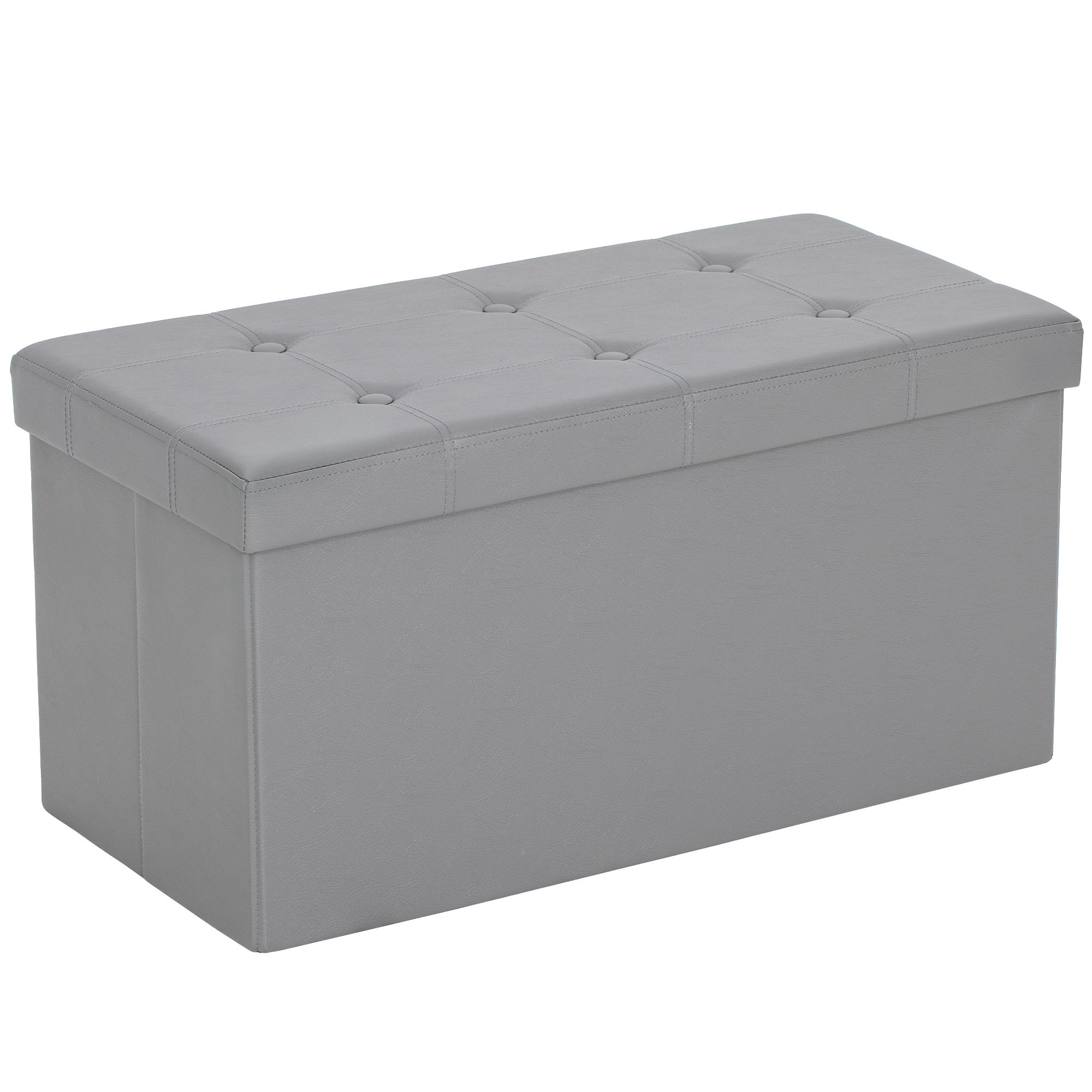 FERLIN PU Leather Ottoman Storage Bench - Grey - Life Essentials