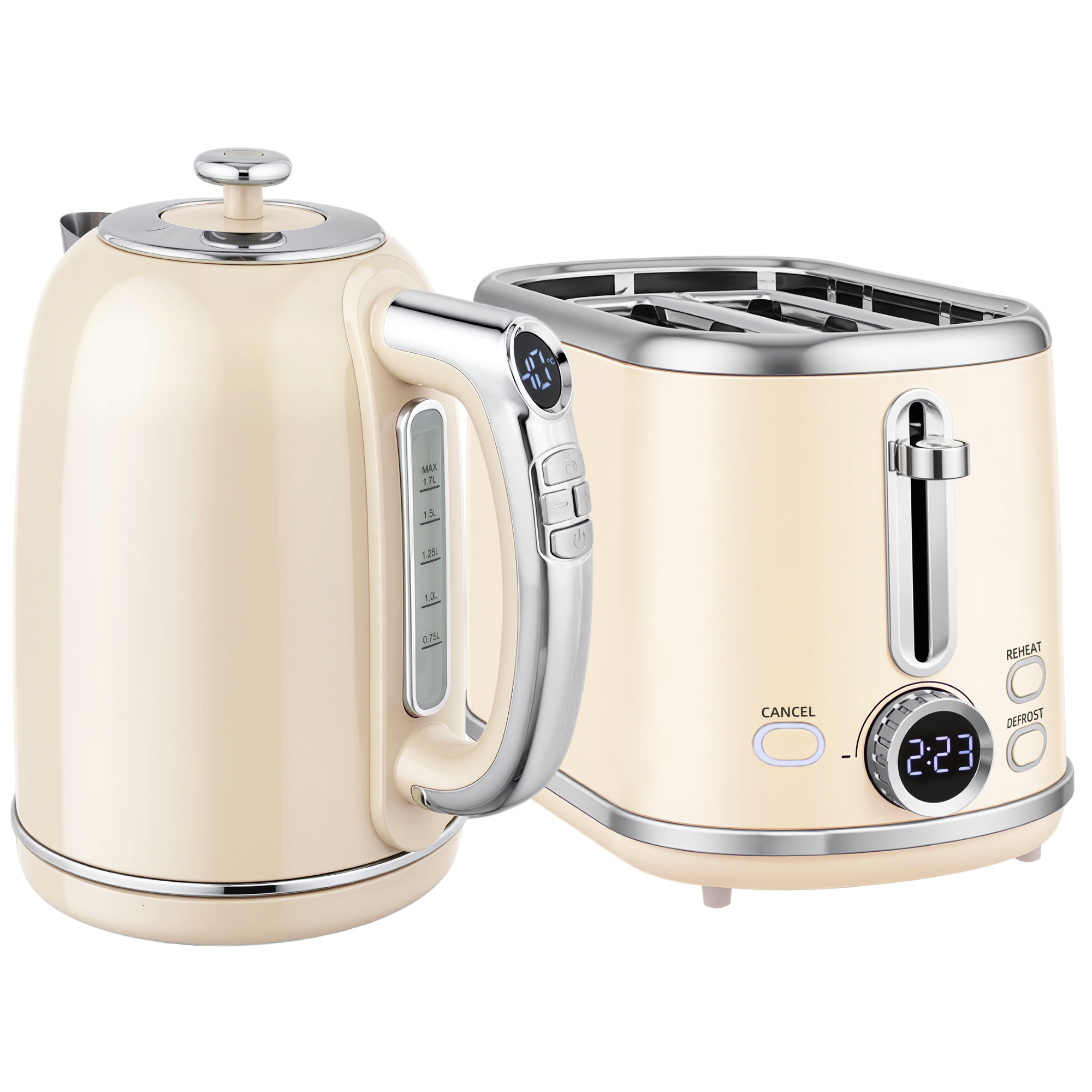 DERVAN Kettle and Toaster Set Retro Polished Style - Cream - Life Essentials