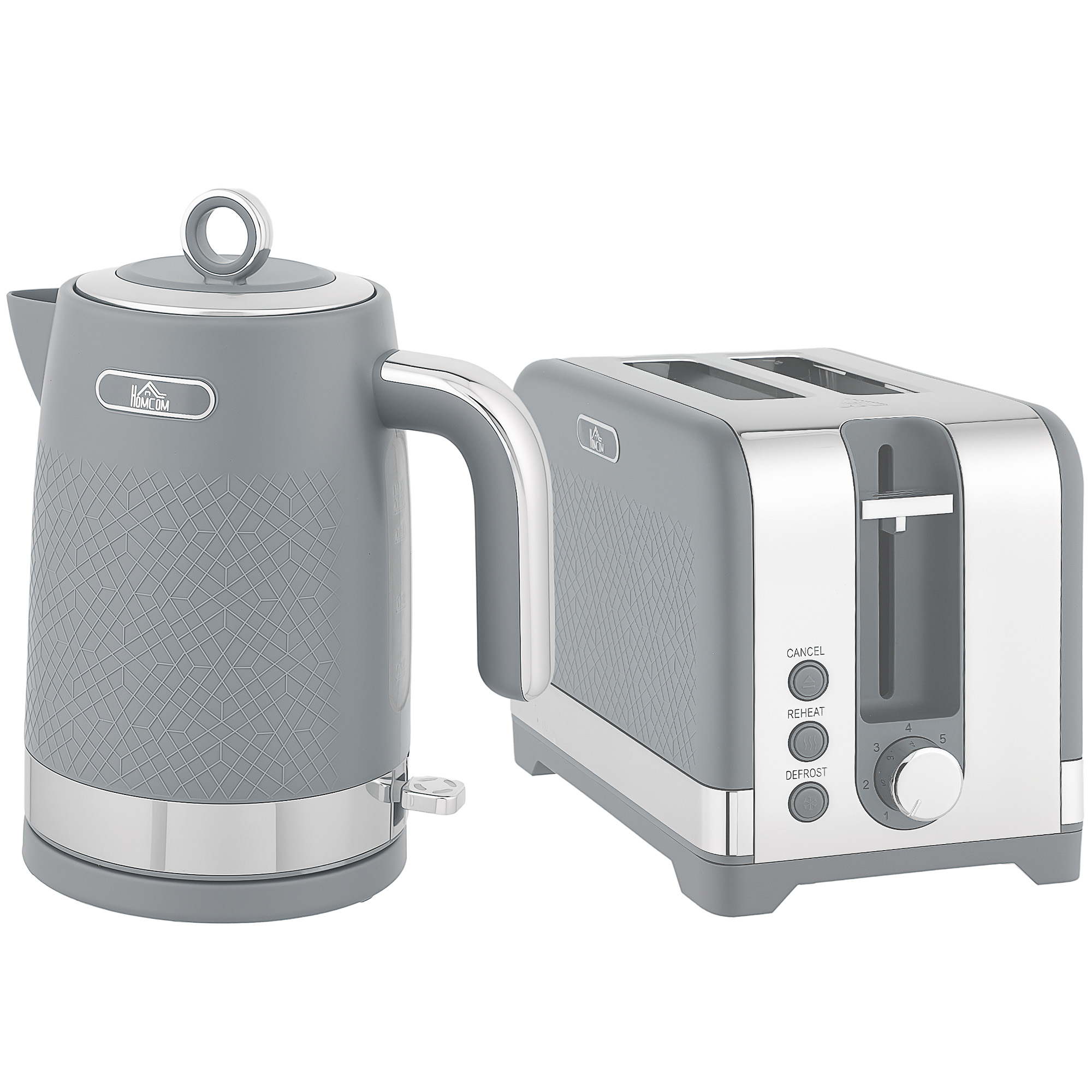 DENLOR Kettle and Toaster Set Sleek Textured Style - Grey - Life Essentials