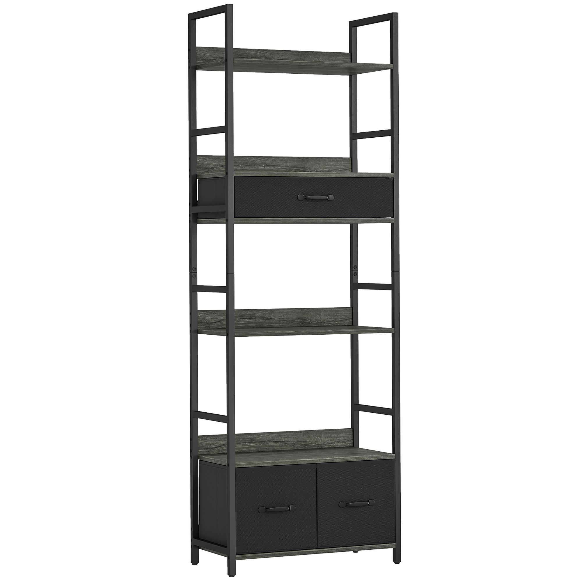 KAVON Bookcase Industrial Style Shelf Unit with Fabric Drawers - Grey - Life Essentials