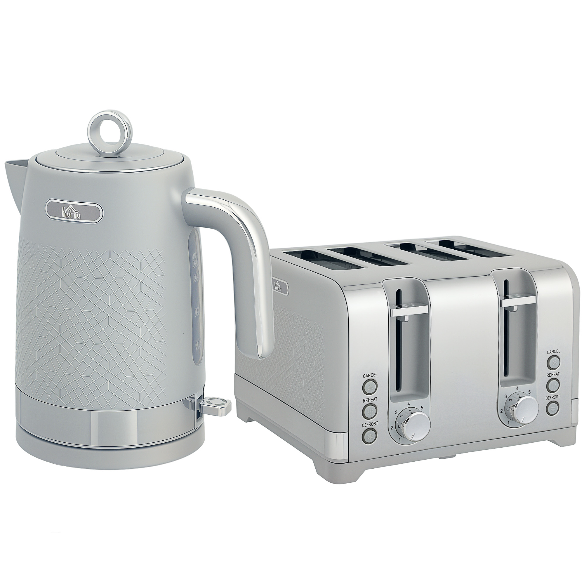 DEVOR Kettle and Four Slice Toaster Set Sleek Textured Style - Grey - Life Essentials