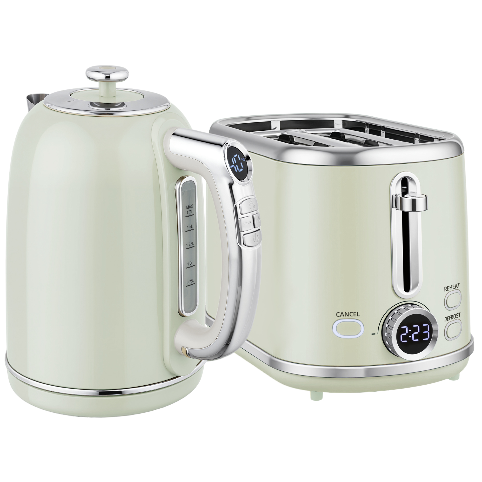 DERVAN Kettle and Toaster Set Retro Polished Style - Grey - Life Essentials