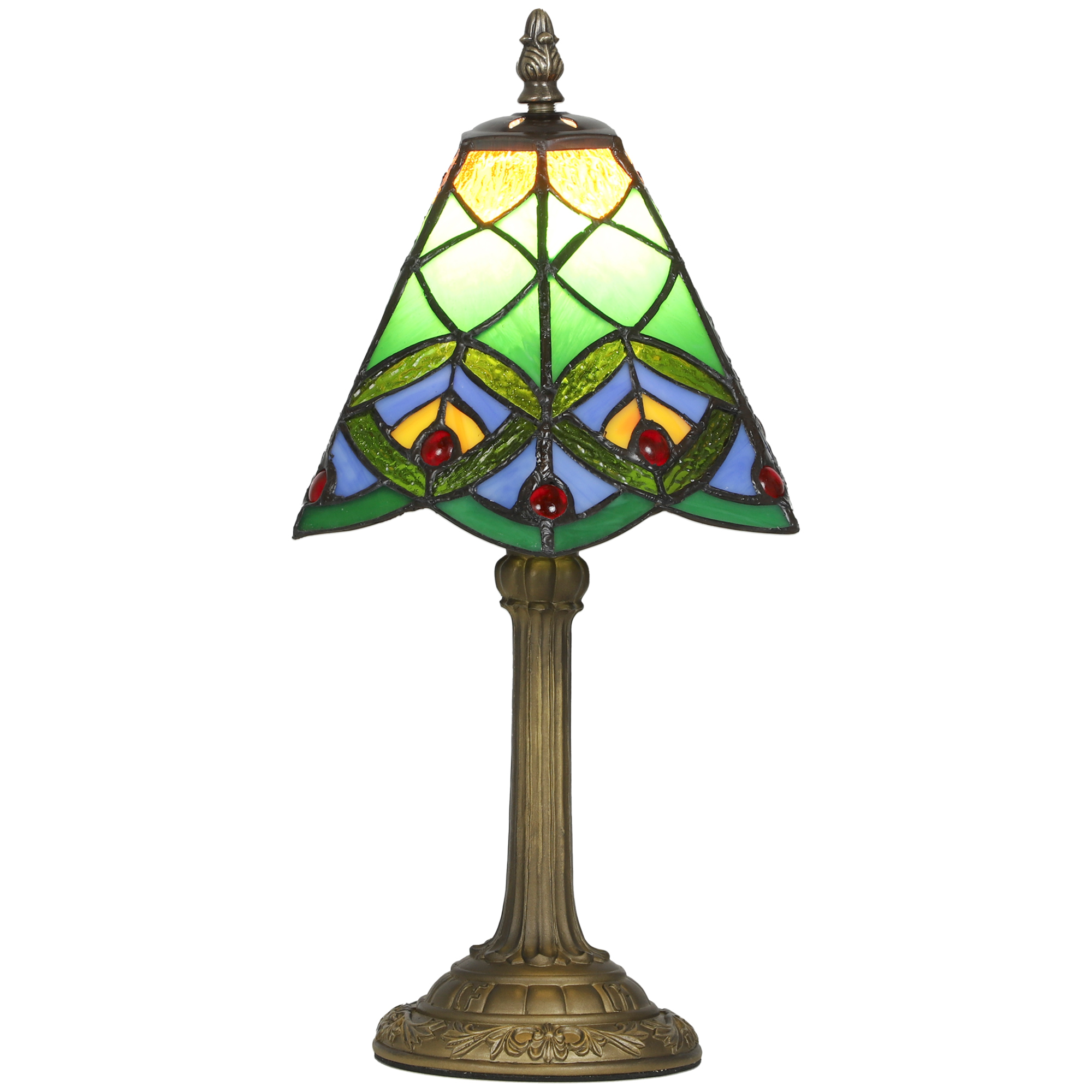 LYNDARIS Geometric Patterns Table Lamp with Handcrafted Antique Glass and E27 Socket - Green - Life Essentials