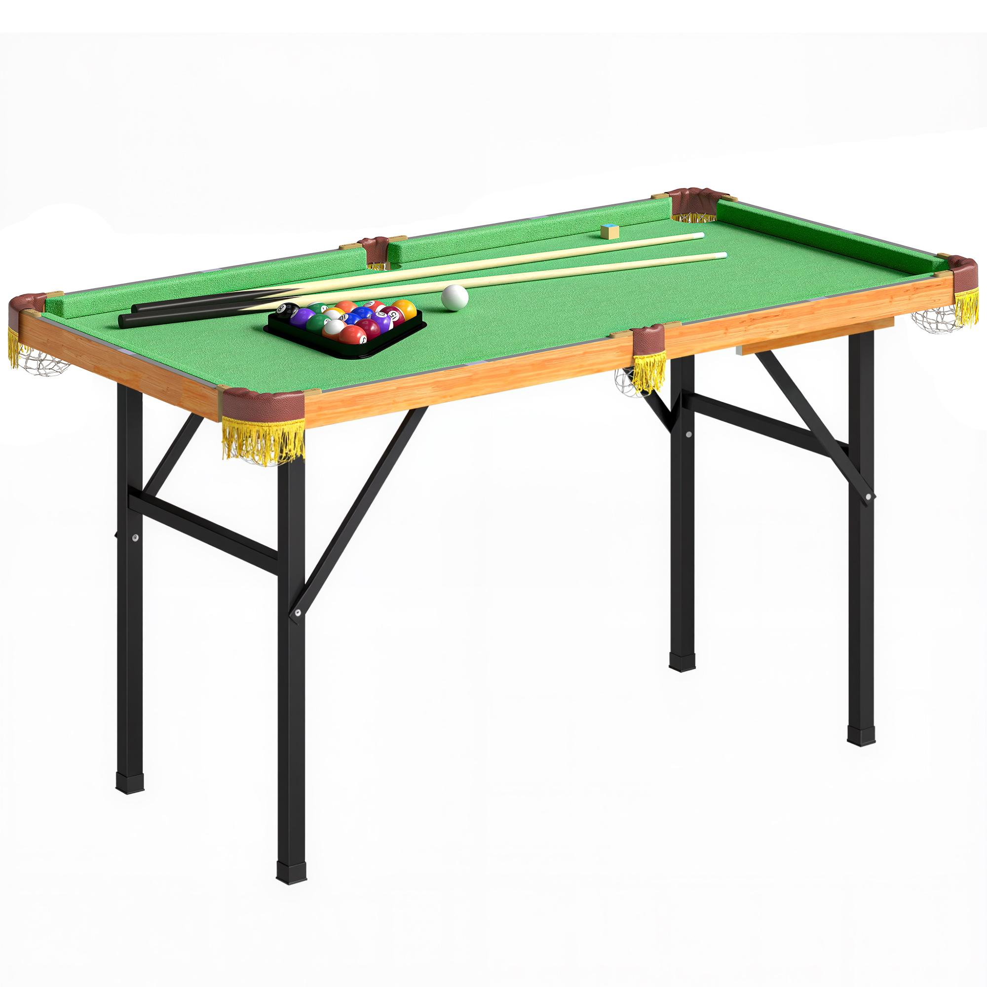 SOVEN Mini Folding Pool Table Wooden Billiards Game Set 4FT - Green - Life Essentials
