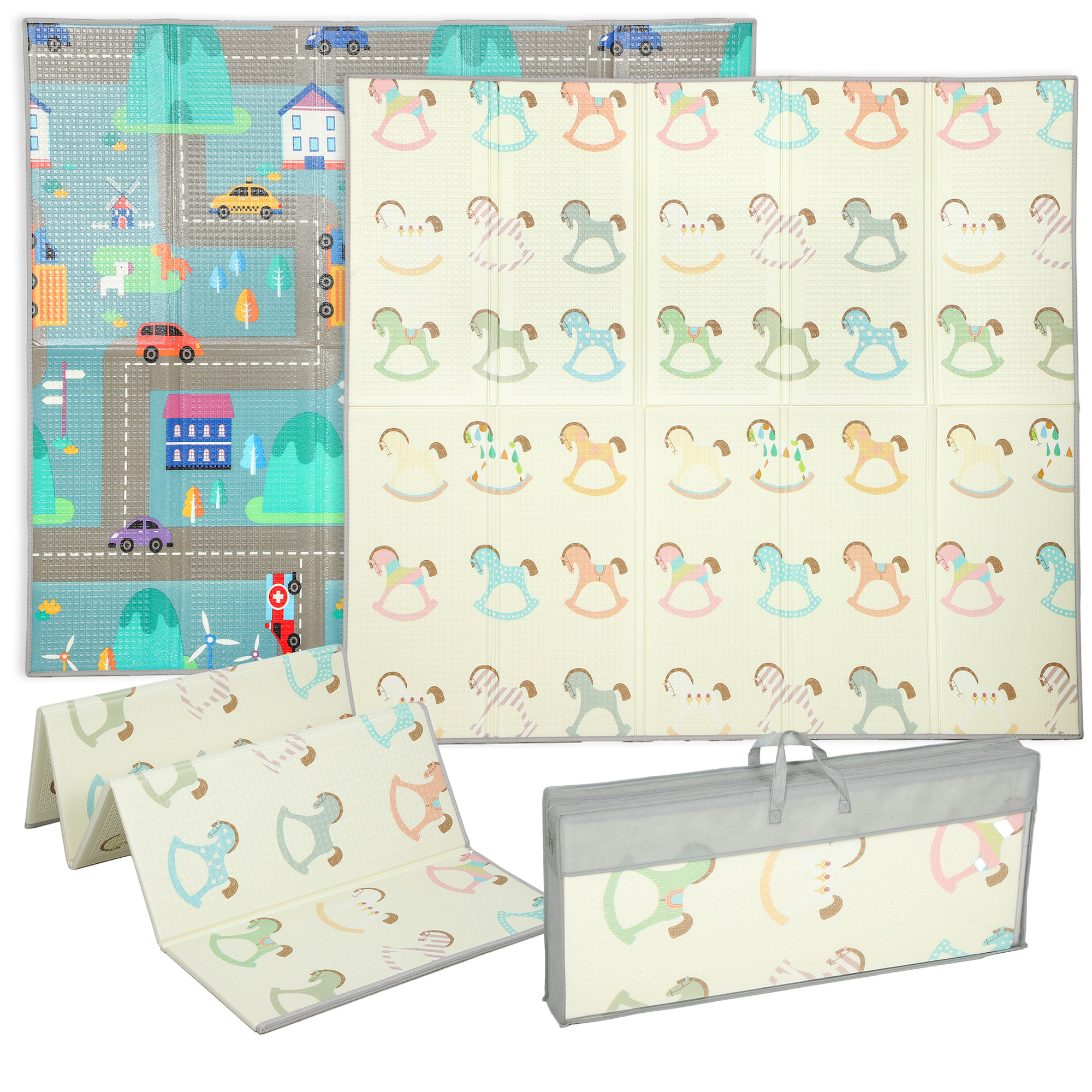 CAVREN Baby Play Mat PE Foldable Double Sided Foam Playmat - Multi Colour - Life Essentials