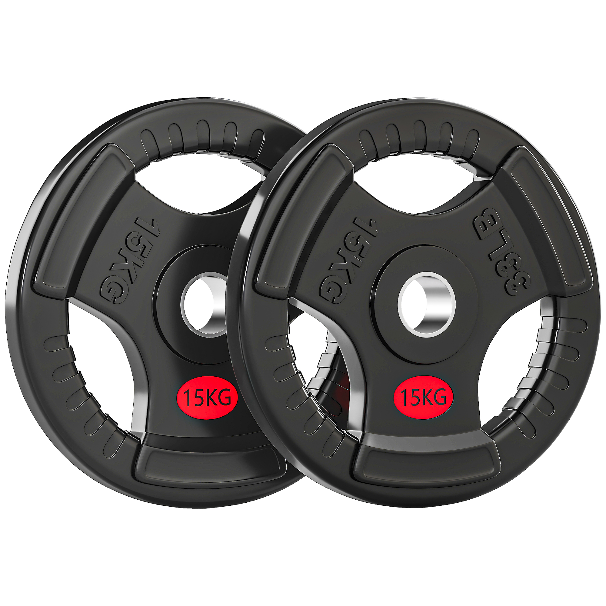 TMBER Olympic Weight Plates Steel Tri Grip 15kg Pair - Black - Life Essentials