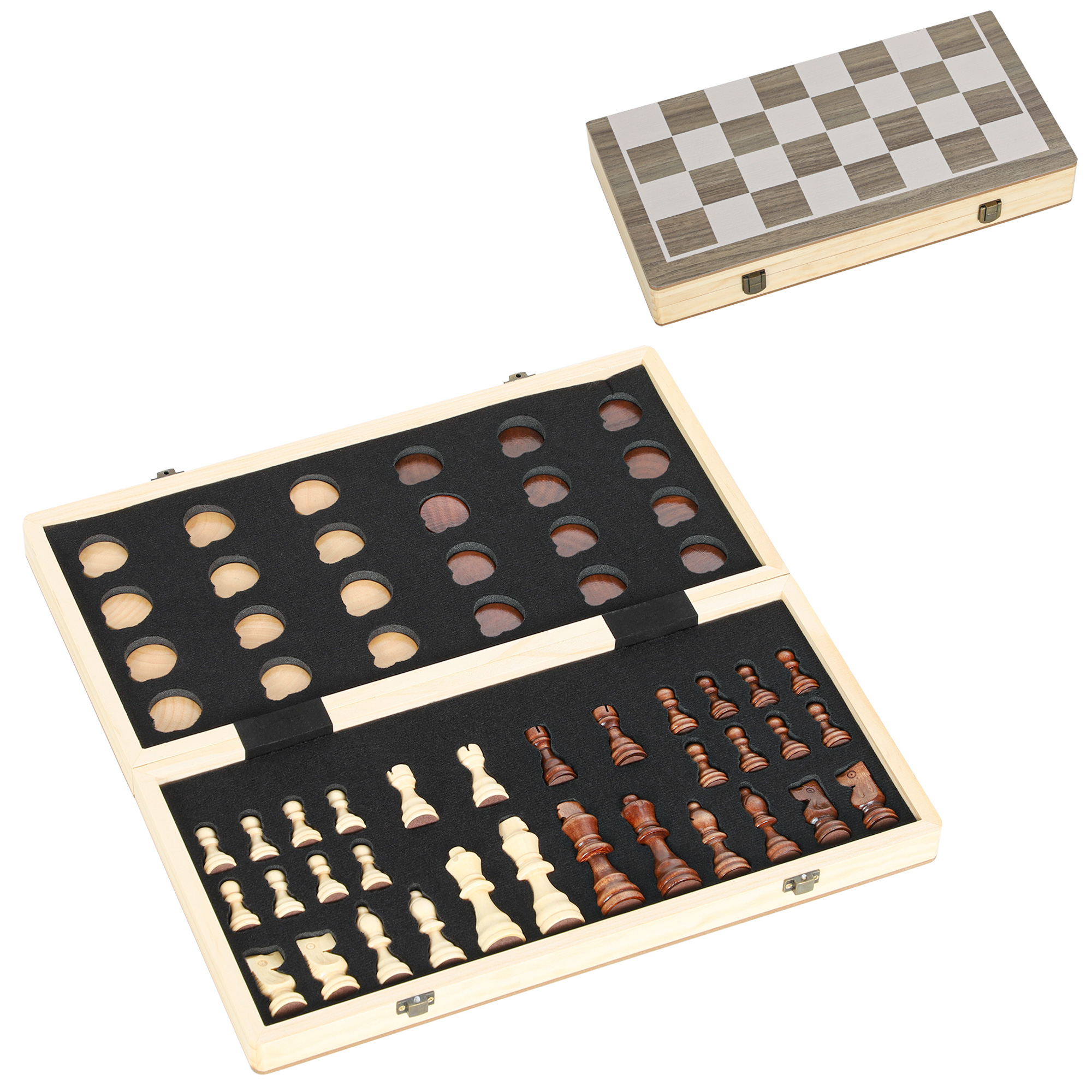 SYLVEN Chess Set Wooden Foldable 15 Inch - Brown - Life Essentials