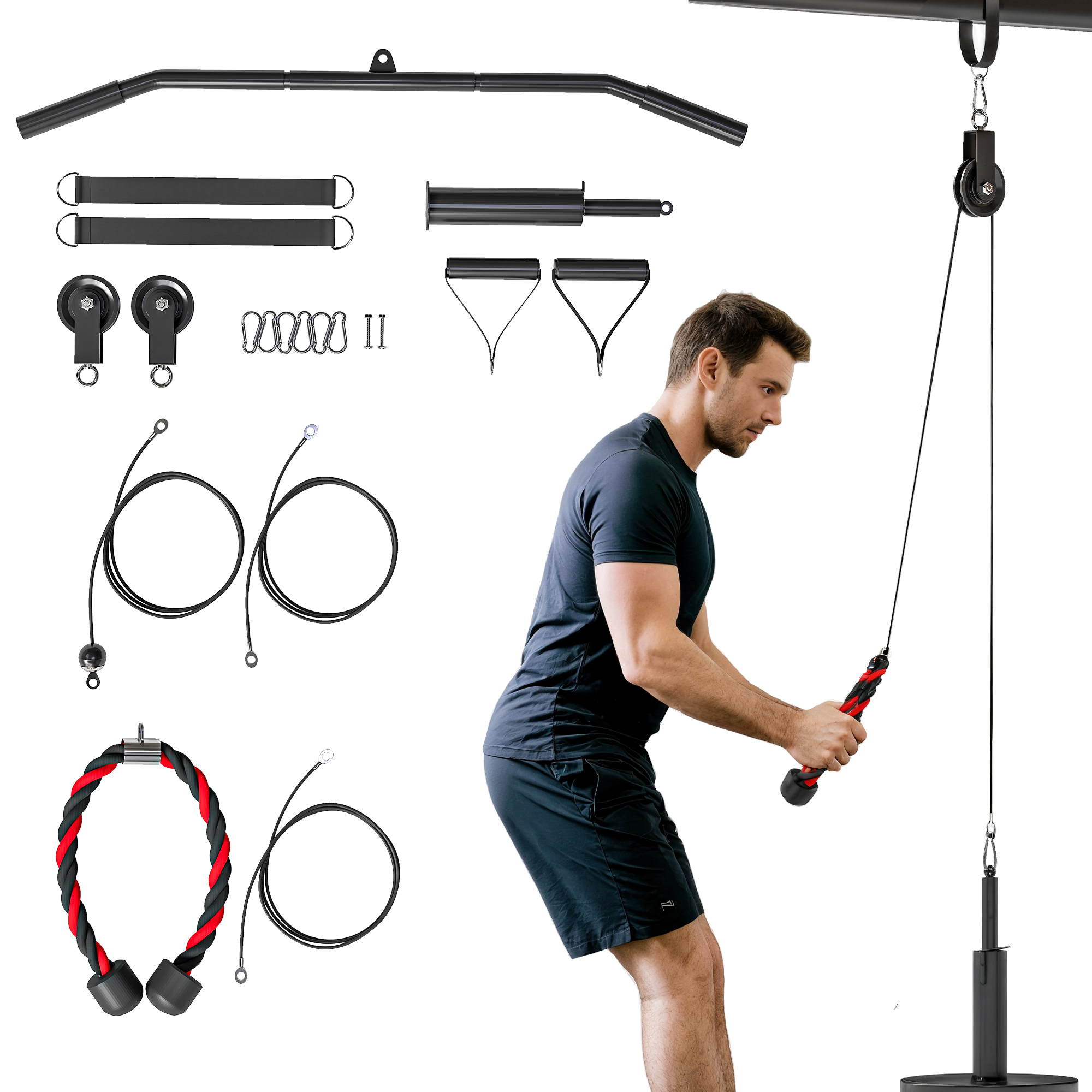 TILVAR Weight Pulley System Steel LAT Cable Attachment for Home Gym - Red - Life Essentials