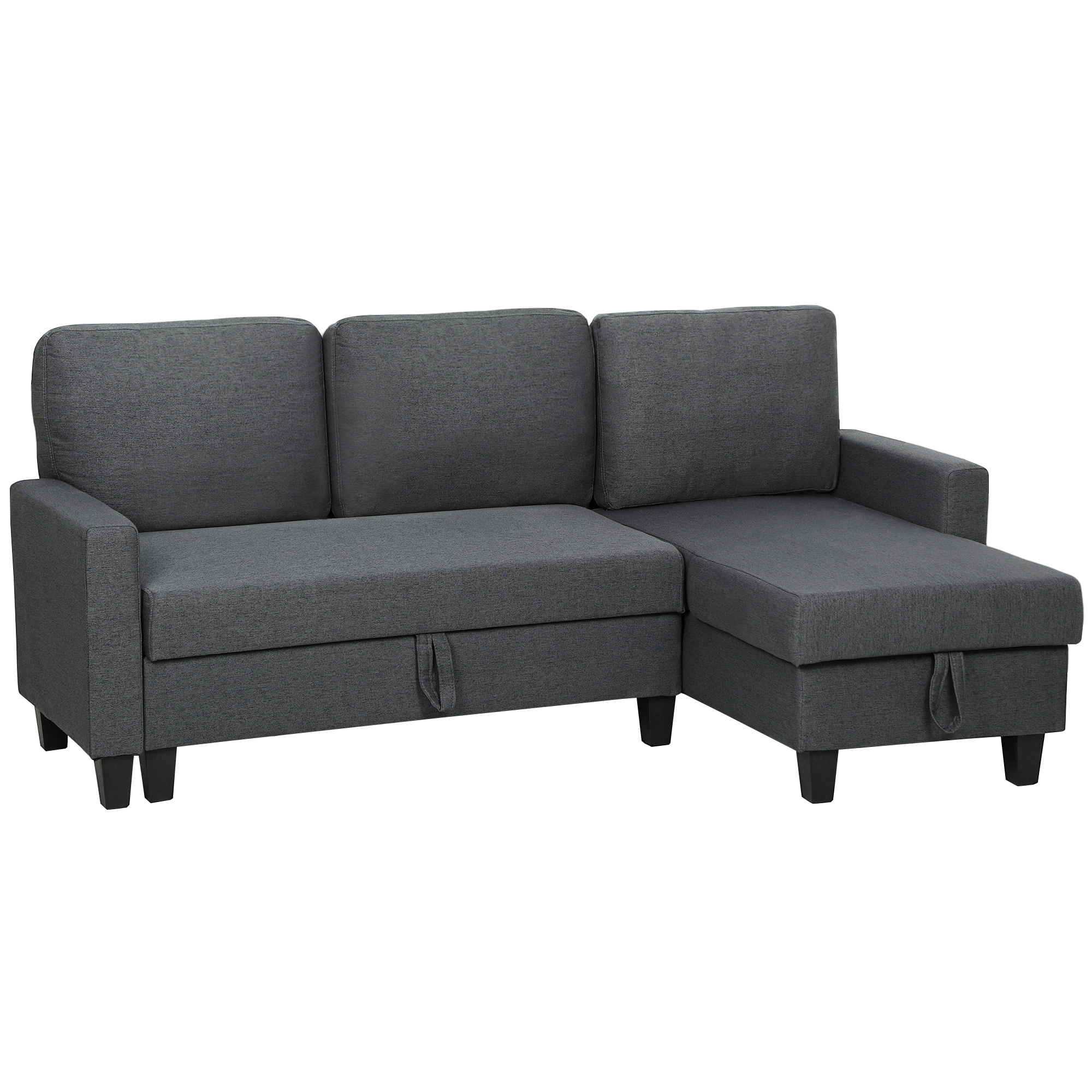 DRENTHALE Linen 3 Seater Storage Sofa Bed - Charcoal Grey - Life Essentials