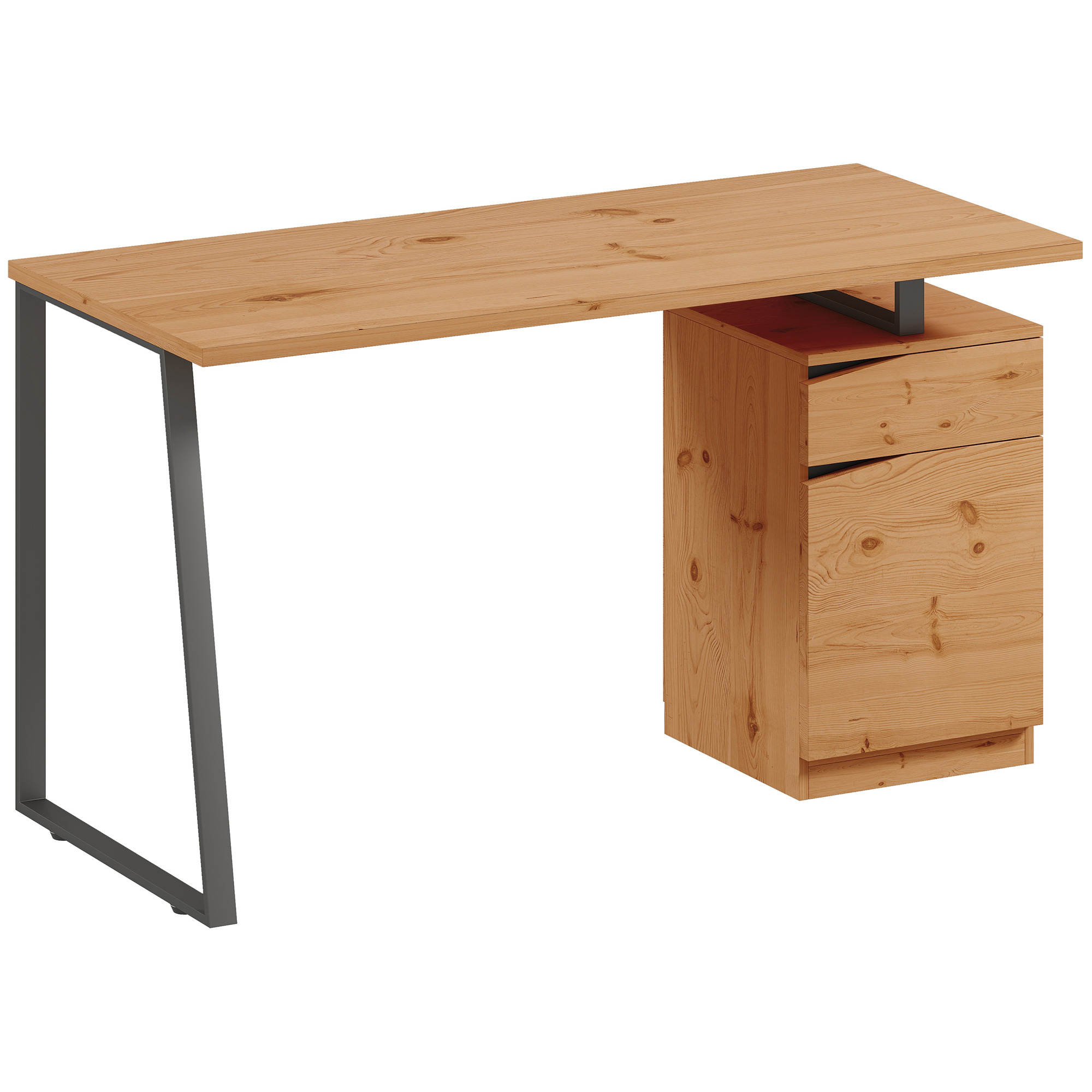 VORLETH Wooden Office Desk with Cabinet and Drawer - Light Oak - Life Essentials