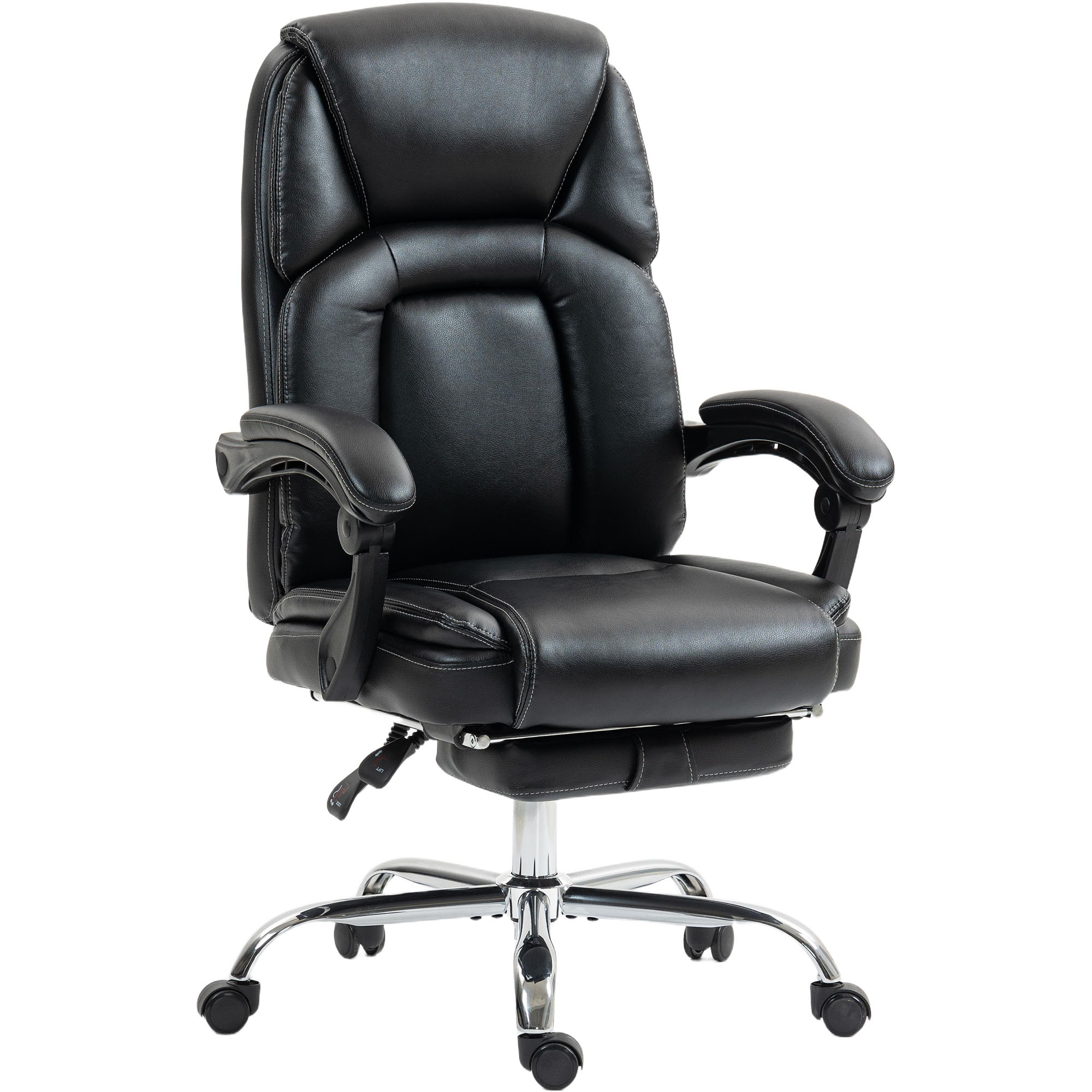 VALMINTH Faux Leather Reclining Office Chair with Footrest - Black - Life Essentials