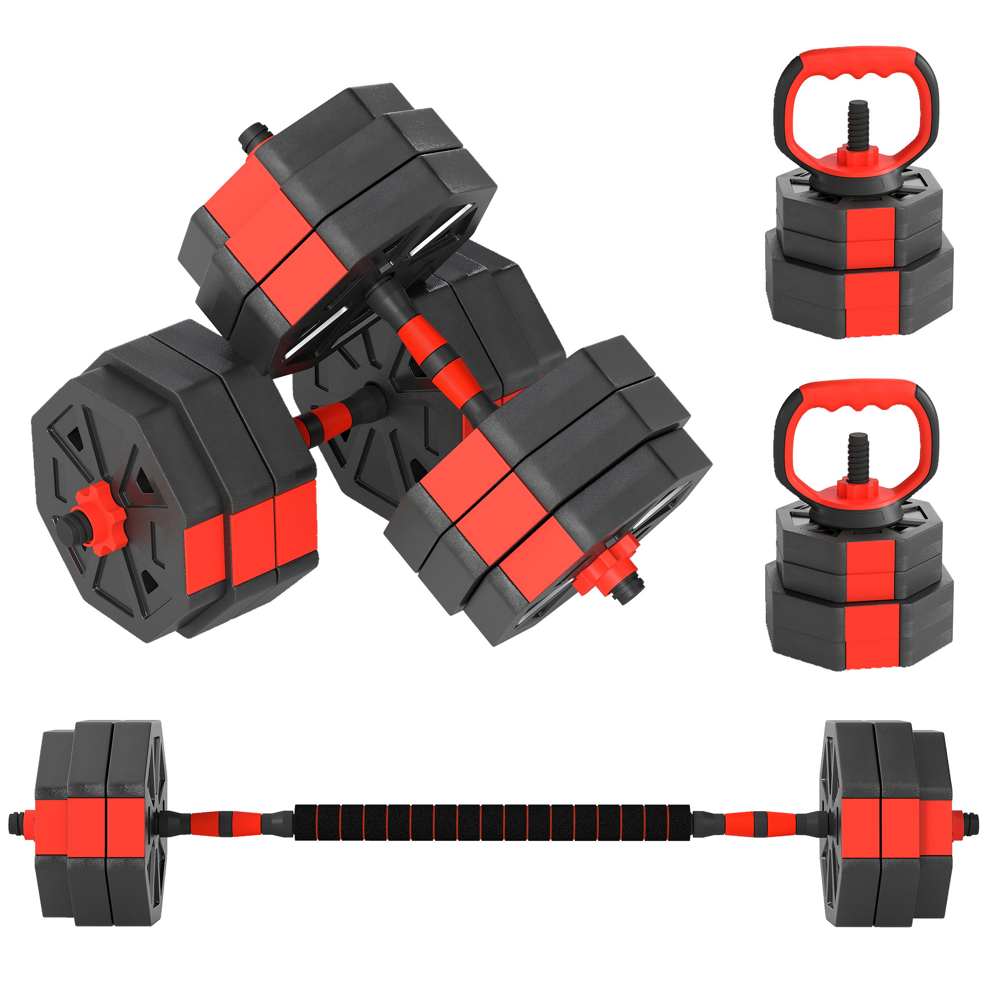 ARVETHLYN 4-in-1 Adjustable Weight Dumbbells Set 30kg Free Weights Set for Men and Women Home Gym Training - Red - Life Essentials